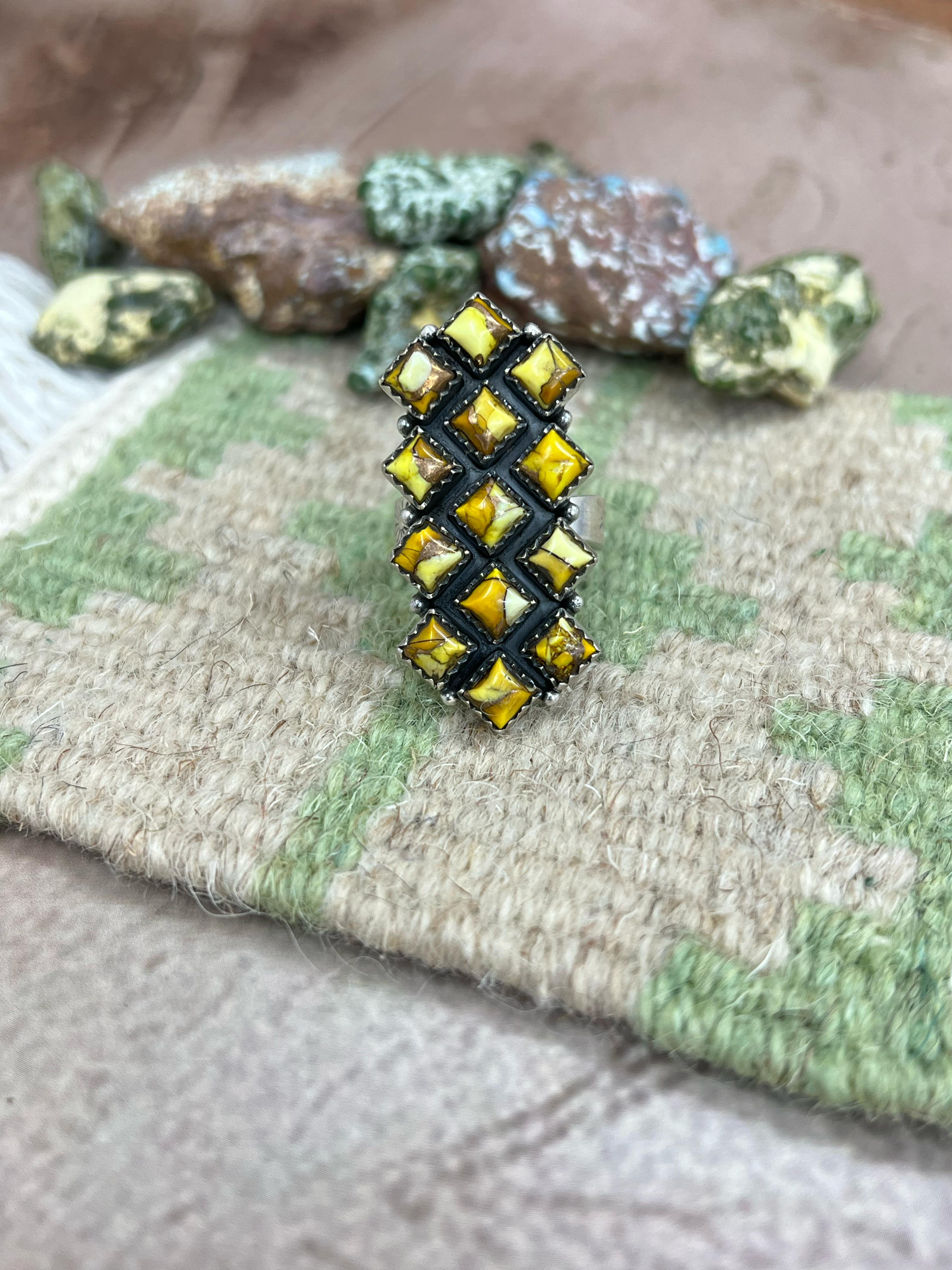 Handmade Sterling Silver Honey Dahlia Adjustable Ring with Signed Nizhoni