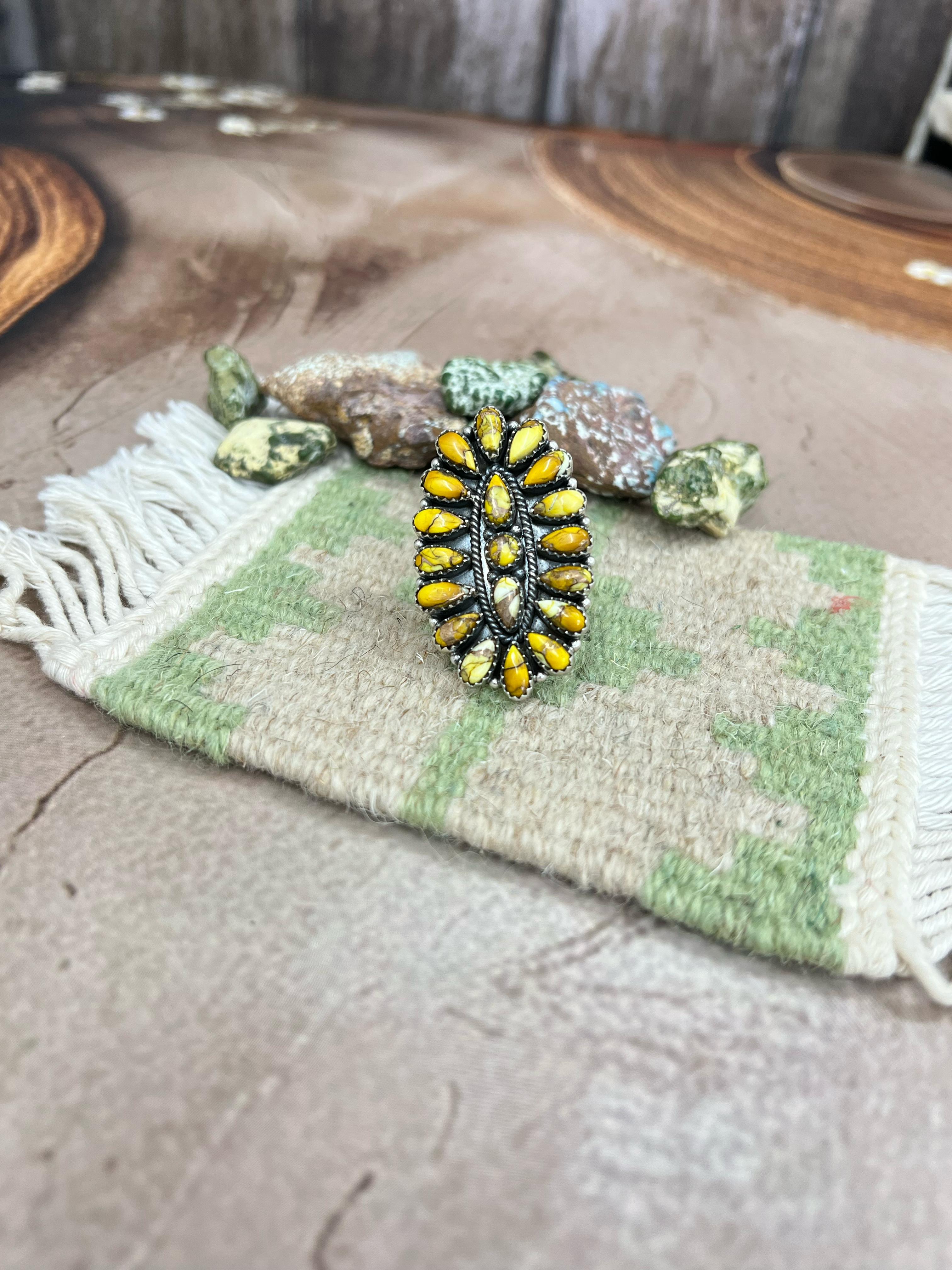 Handmade Sterling Silver Honey Dahlia Adjustable Ring, Signed Nizhoni