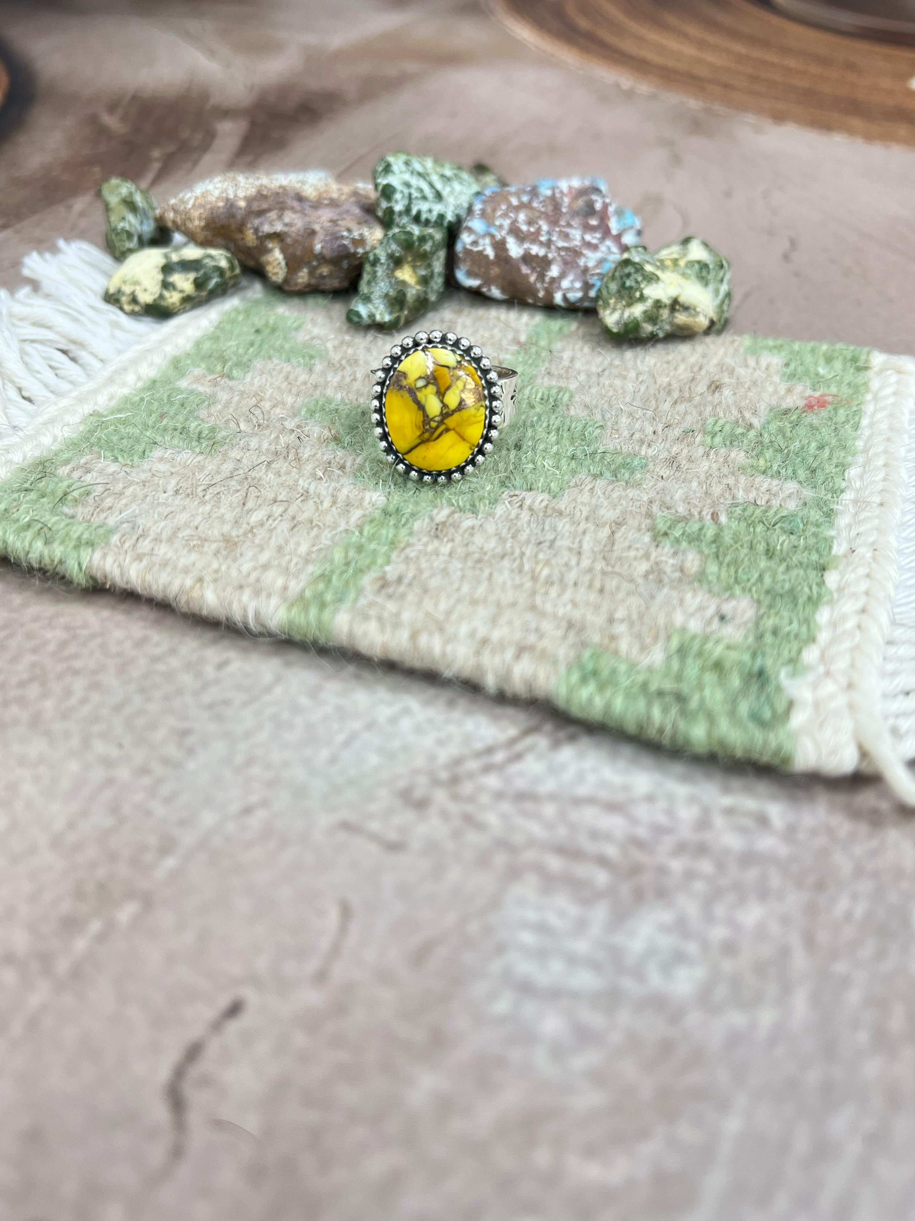 Handmade Sterling Silver Honey Dahlia Adjustable Ring, Signed Nizhoni