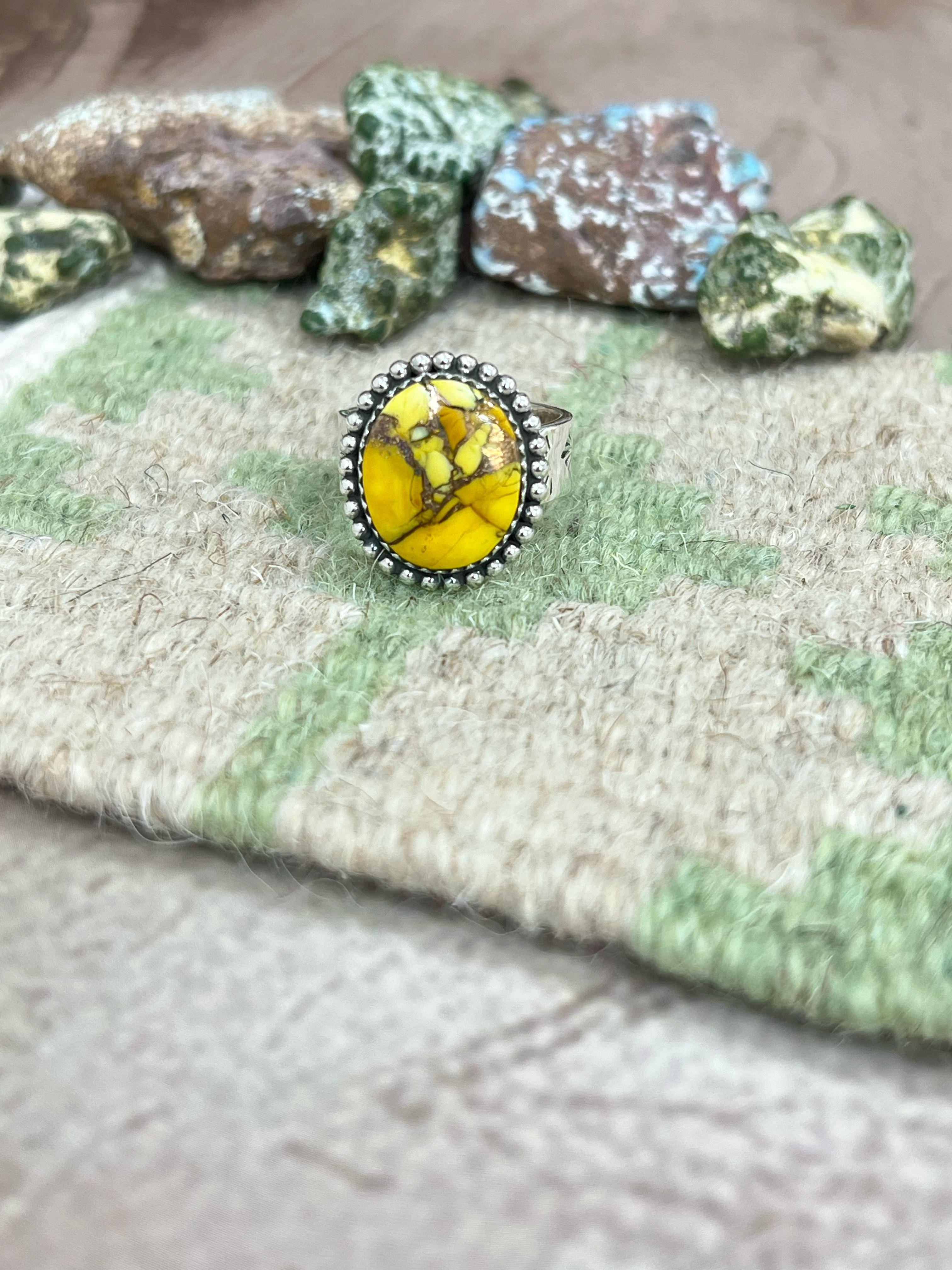 Handmade Sterling Silver Honey Dahlia Adjustable Ring, Signed Nizhoni