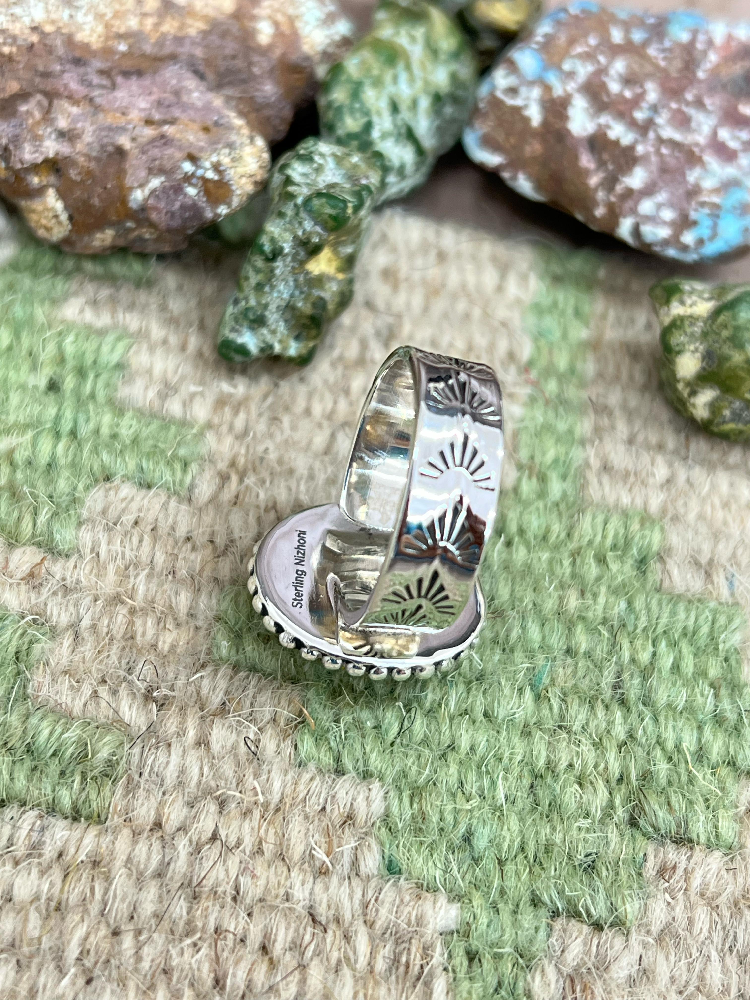 Handmade Sterling Silver Honey Dahlia Adjustable Ring, Signed Nizhoni