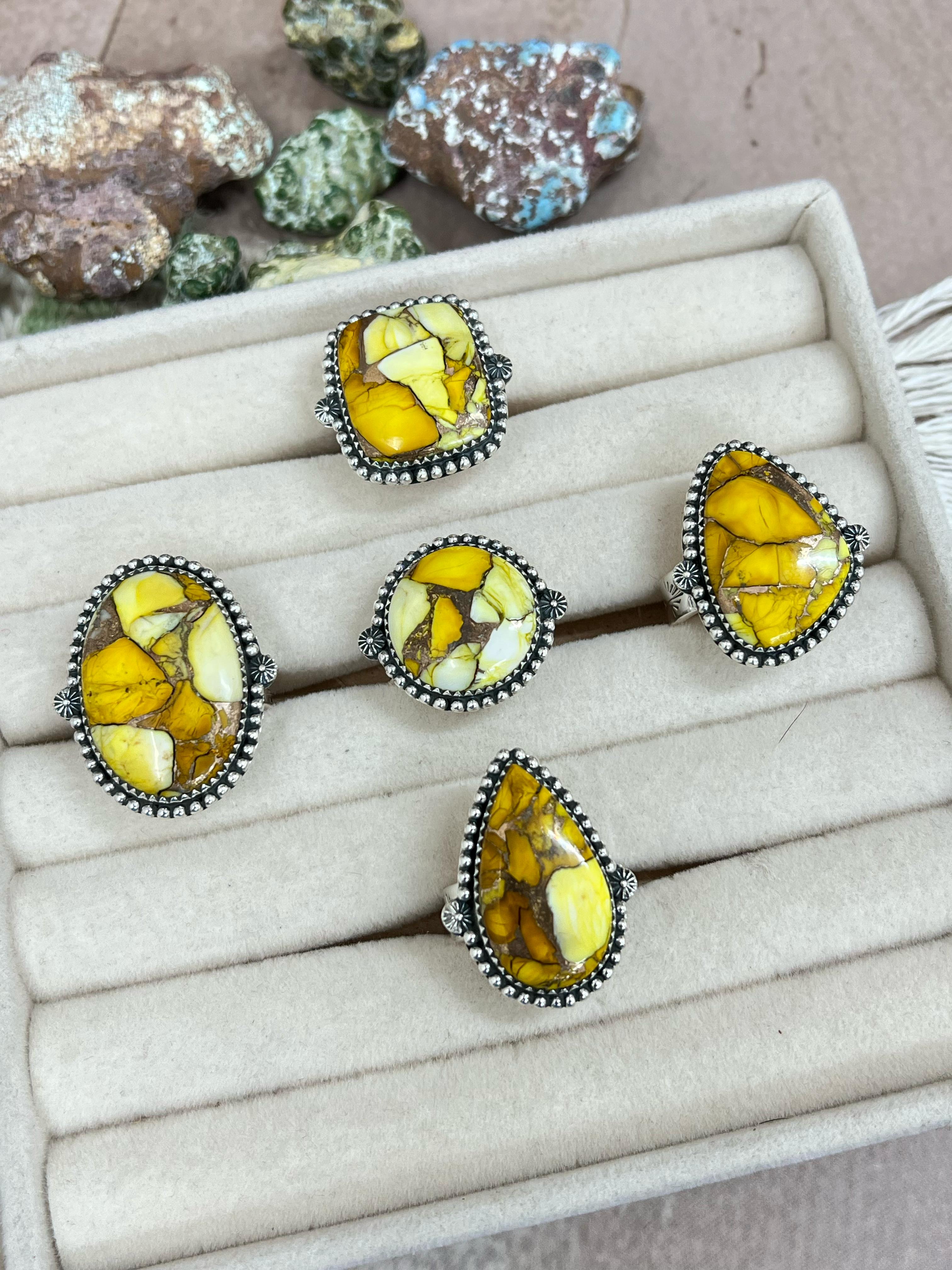 Handmade Sterling Silver Honey Dahlia Adjustable Ring, Signed Nizhoni