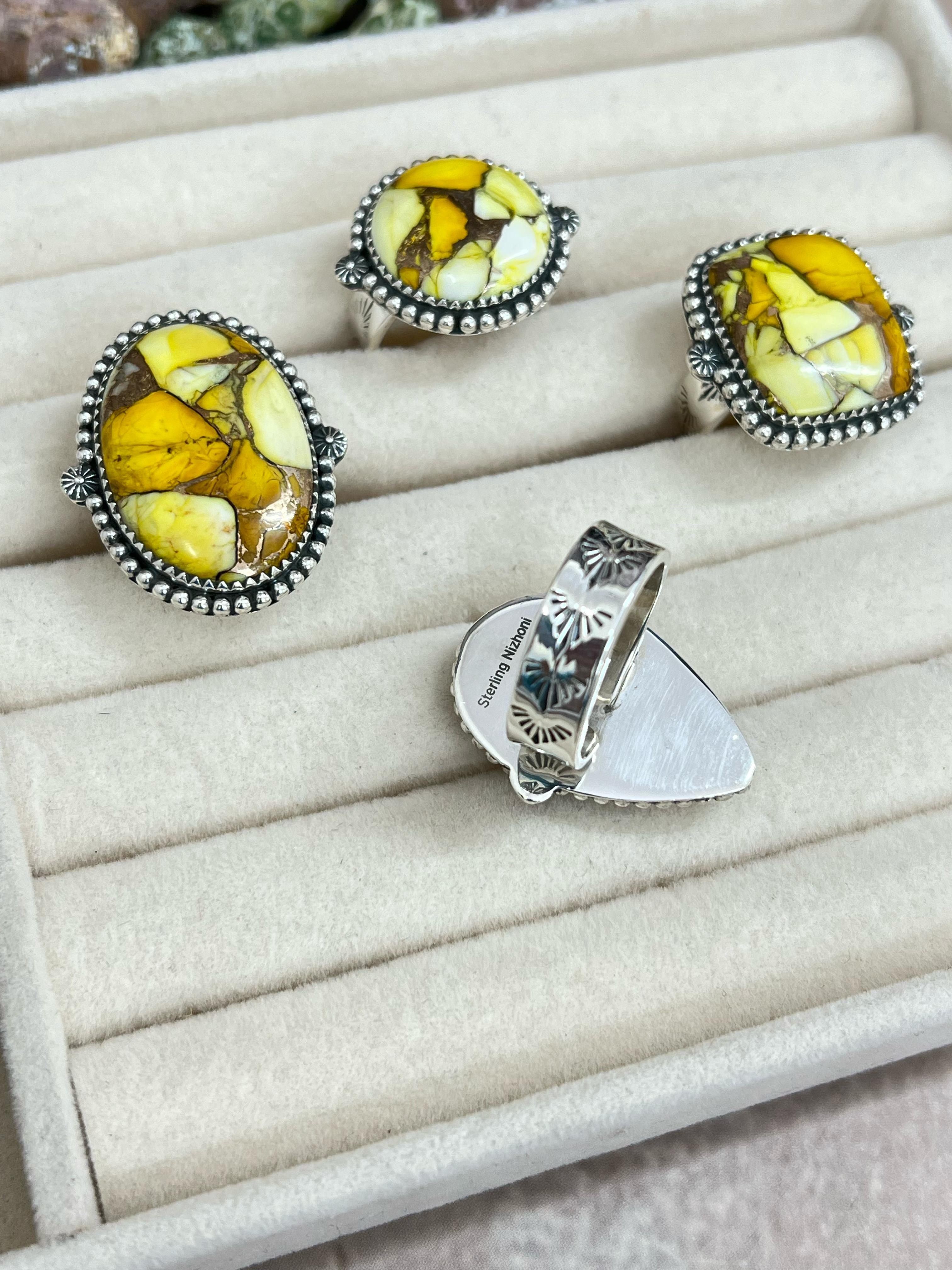 Handmade Sterling Silver Honey Dahlia Adjustable Ring, Signed Nizhoni