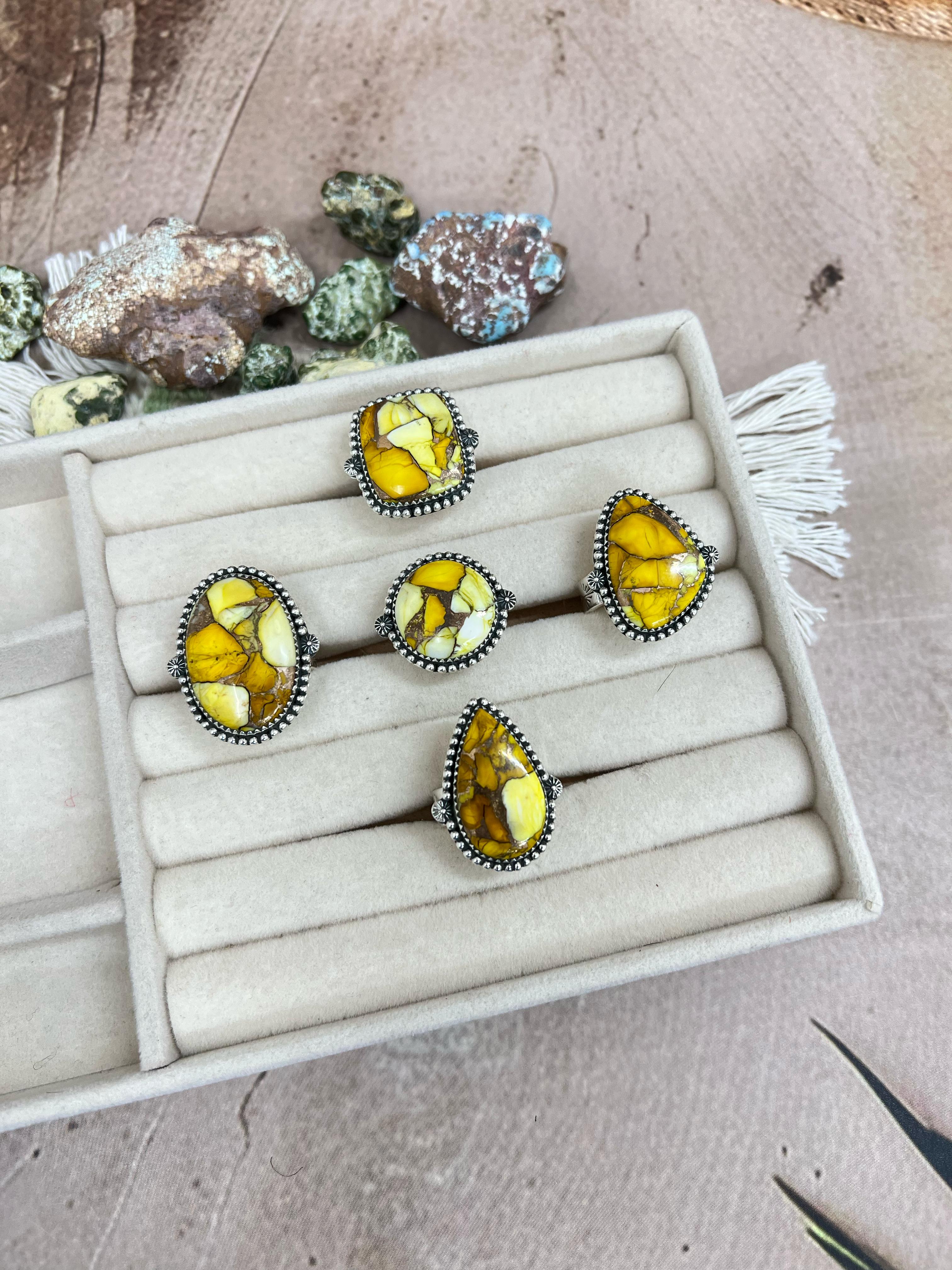 Handmade Sterling Silver Honey Dahlia Adjustable Ring, Signed Nizhoni