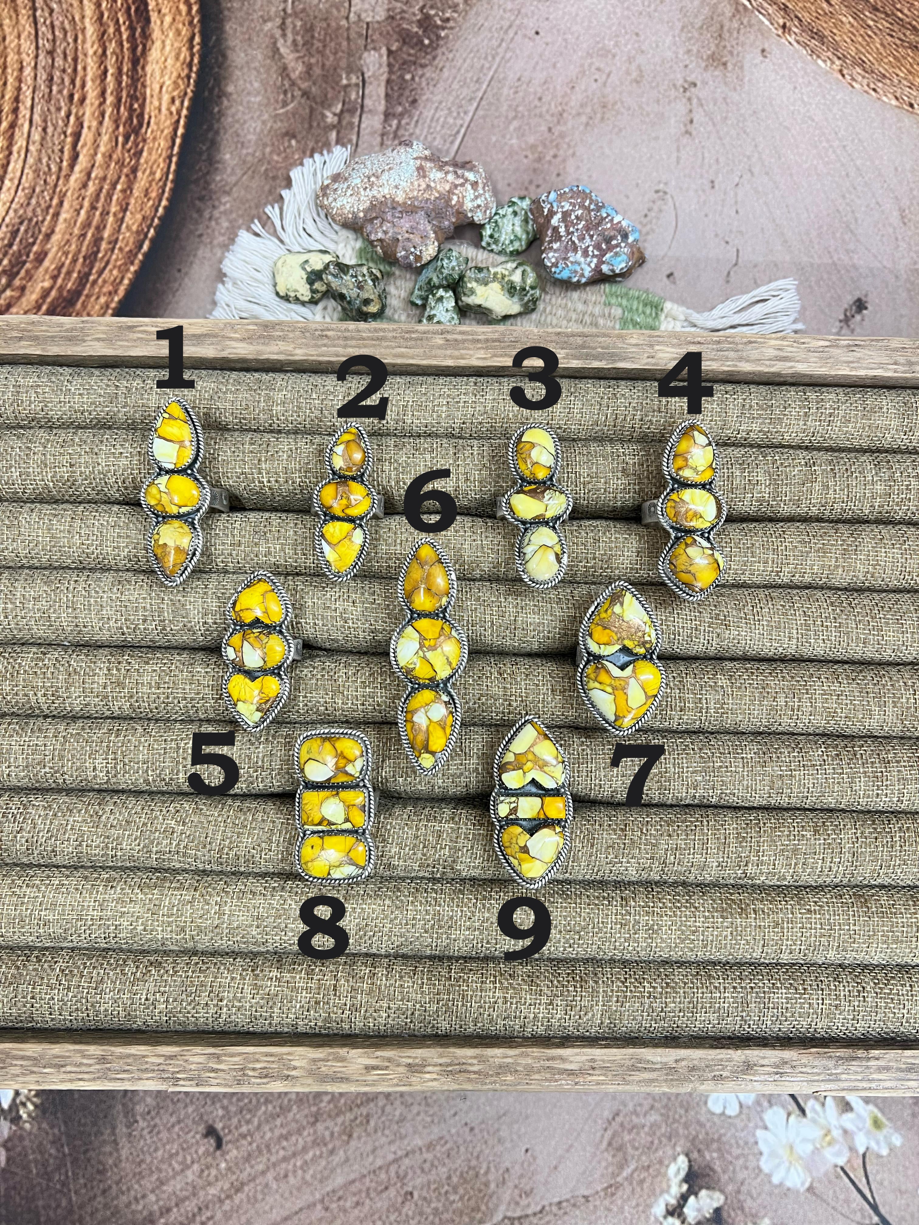 Handmade Sterling Silver Honey Dahlia Adjustable Ring, Signed Nizhoni