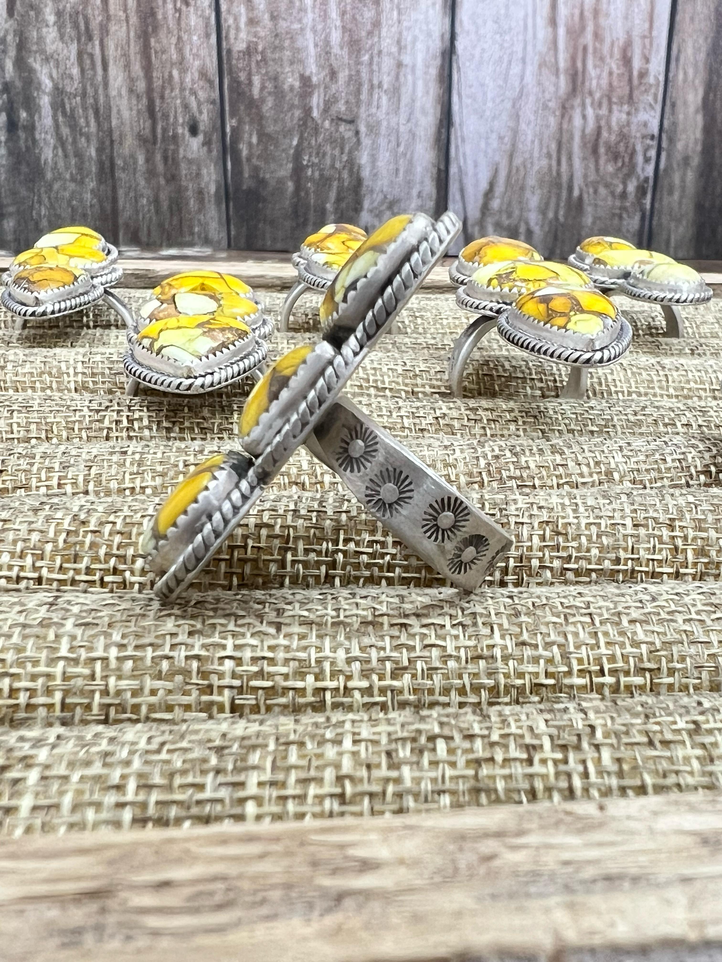 Handmade Sterling Silver Honey Dahlia Adjustable Ring, Signed Nizhoni