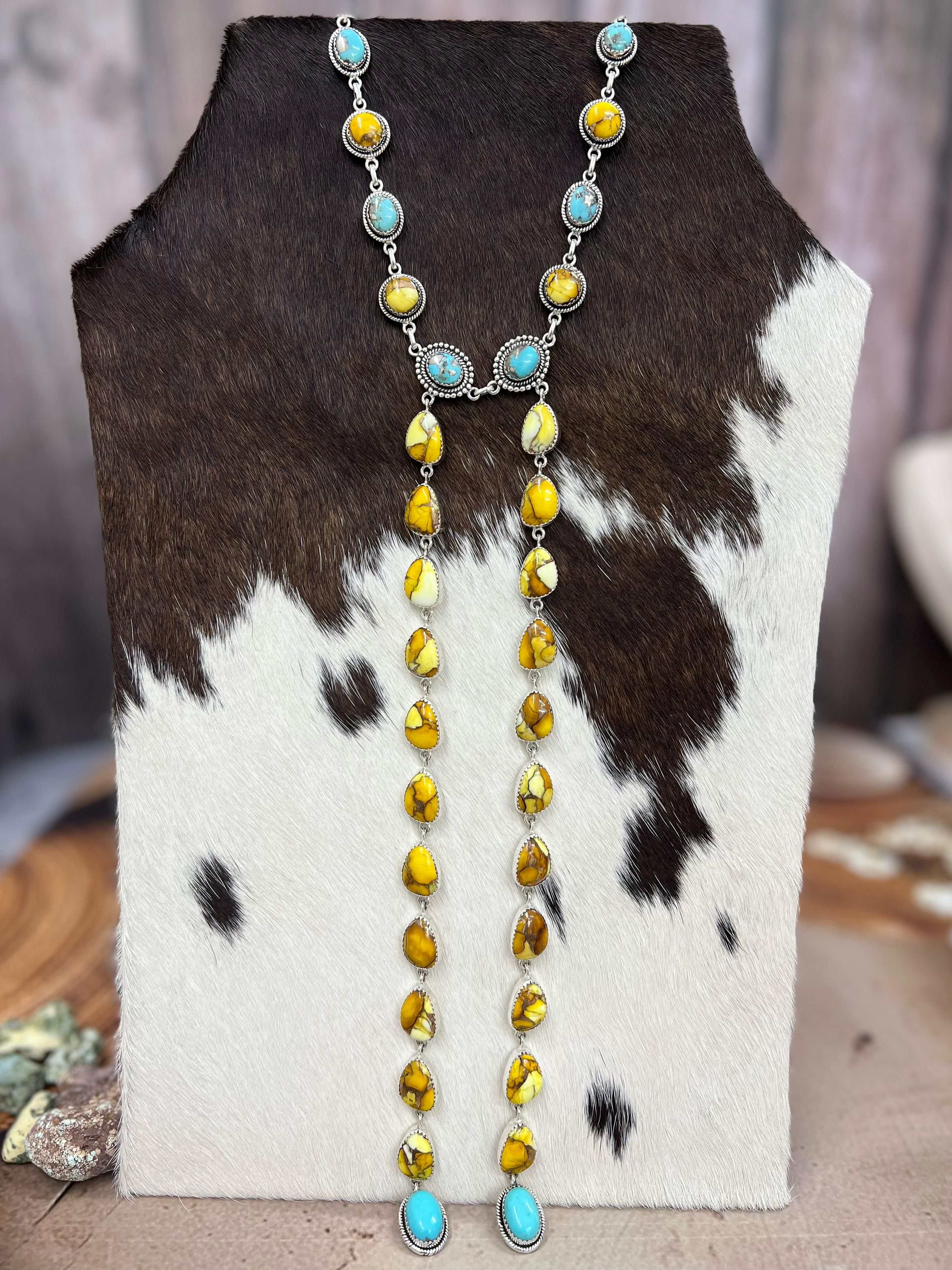 Handmade Sterling Silver Honey Dahlia with Kingman Turquoise Necklace, Signed Nizhoni