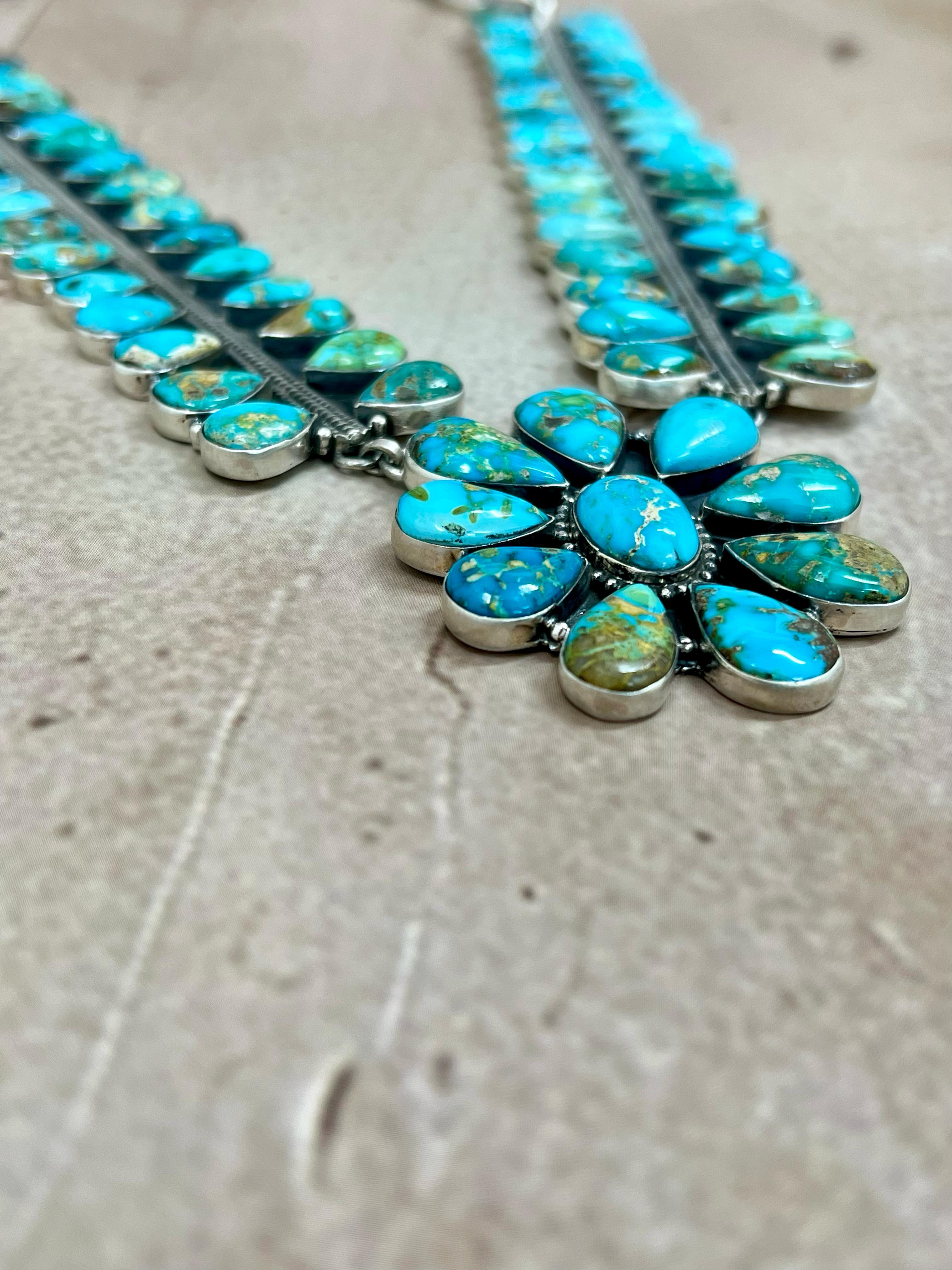 Handmade Sterling Silver South Hill Turquoise Necklace Signed Nizhoni