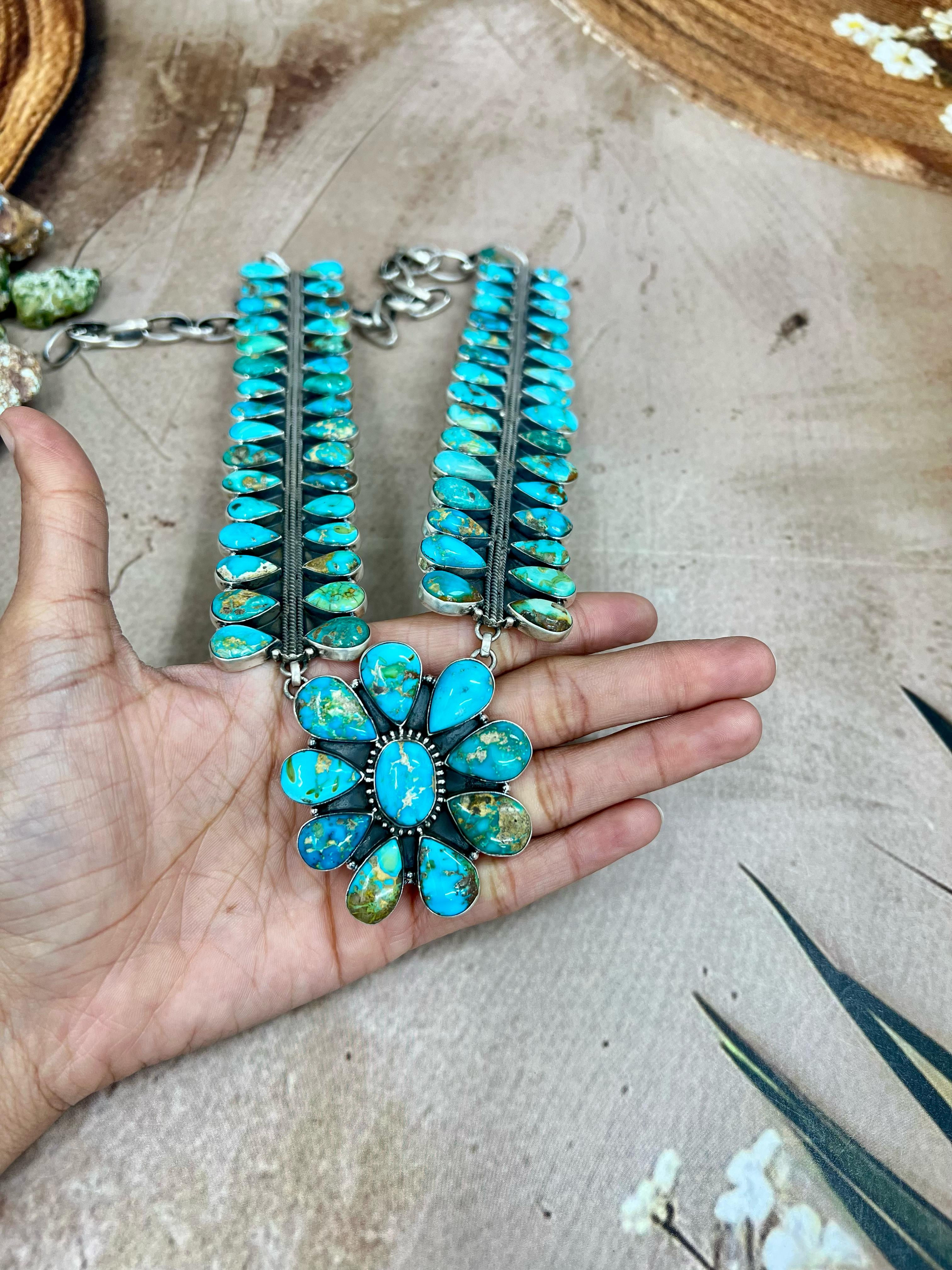 Handmade Sterling Silver South Hill Turquoise Necklace Signed Nizhoni