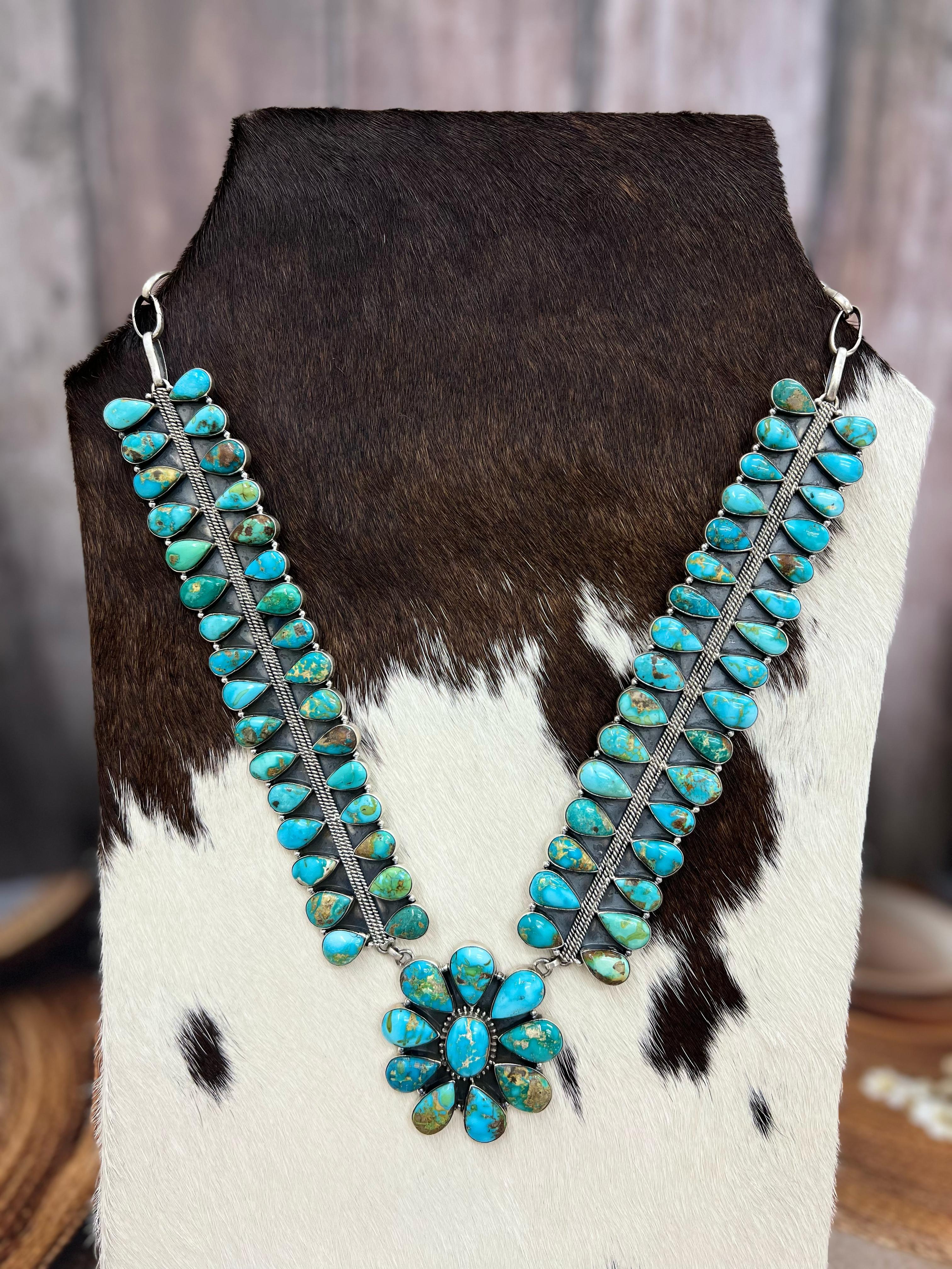 Handmade Sterling Silver South Hill Turquoise Necklace Signed Nizhoni