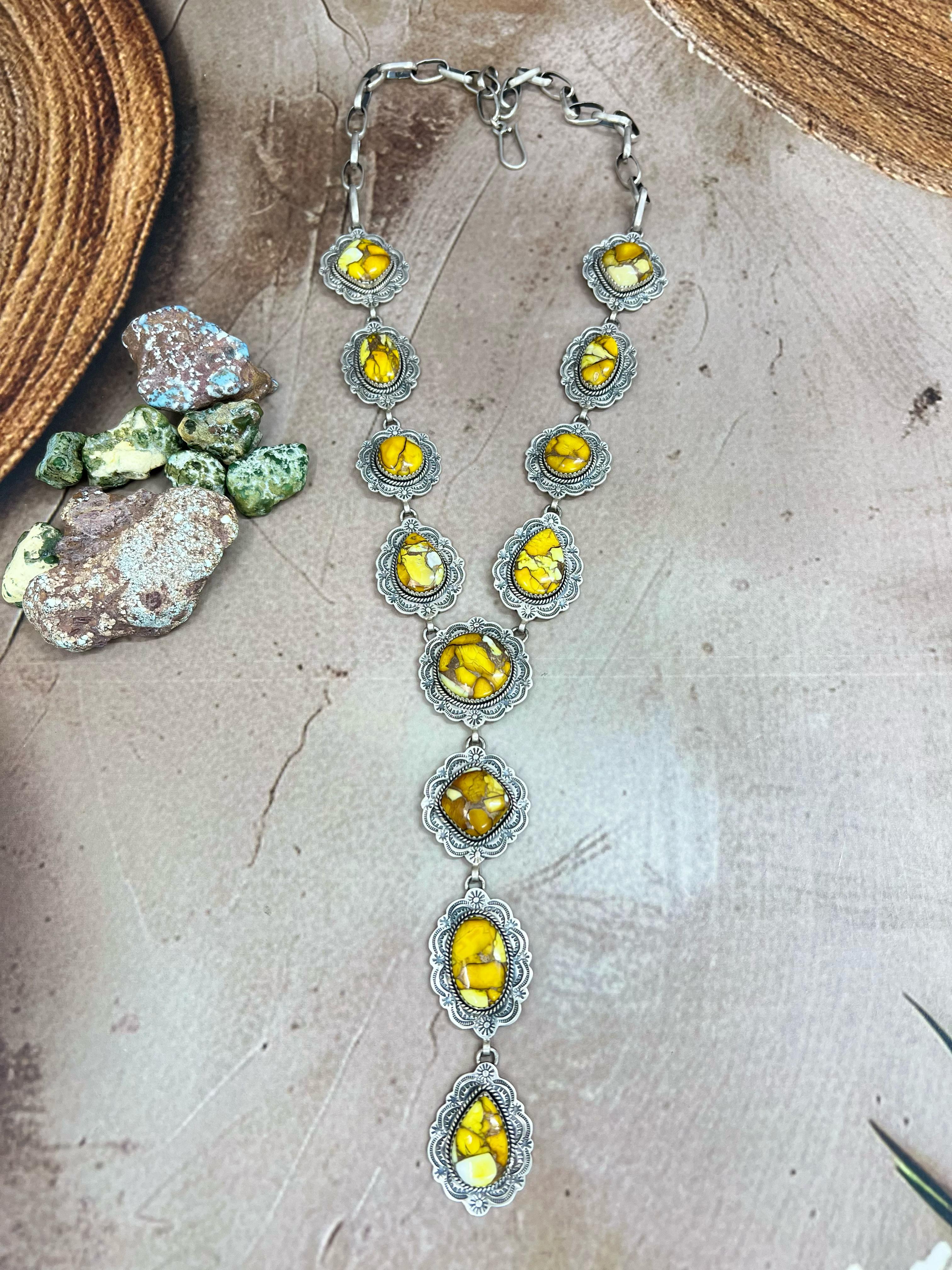 Handmade Sterling Silver Honey Dahlia Necklace with Signed Nizhoni