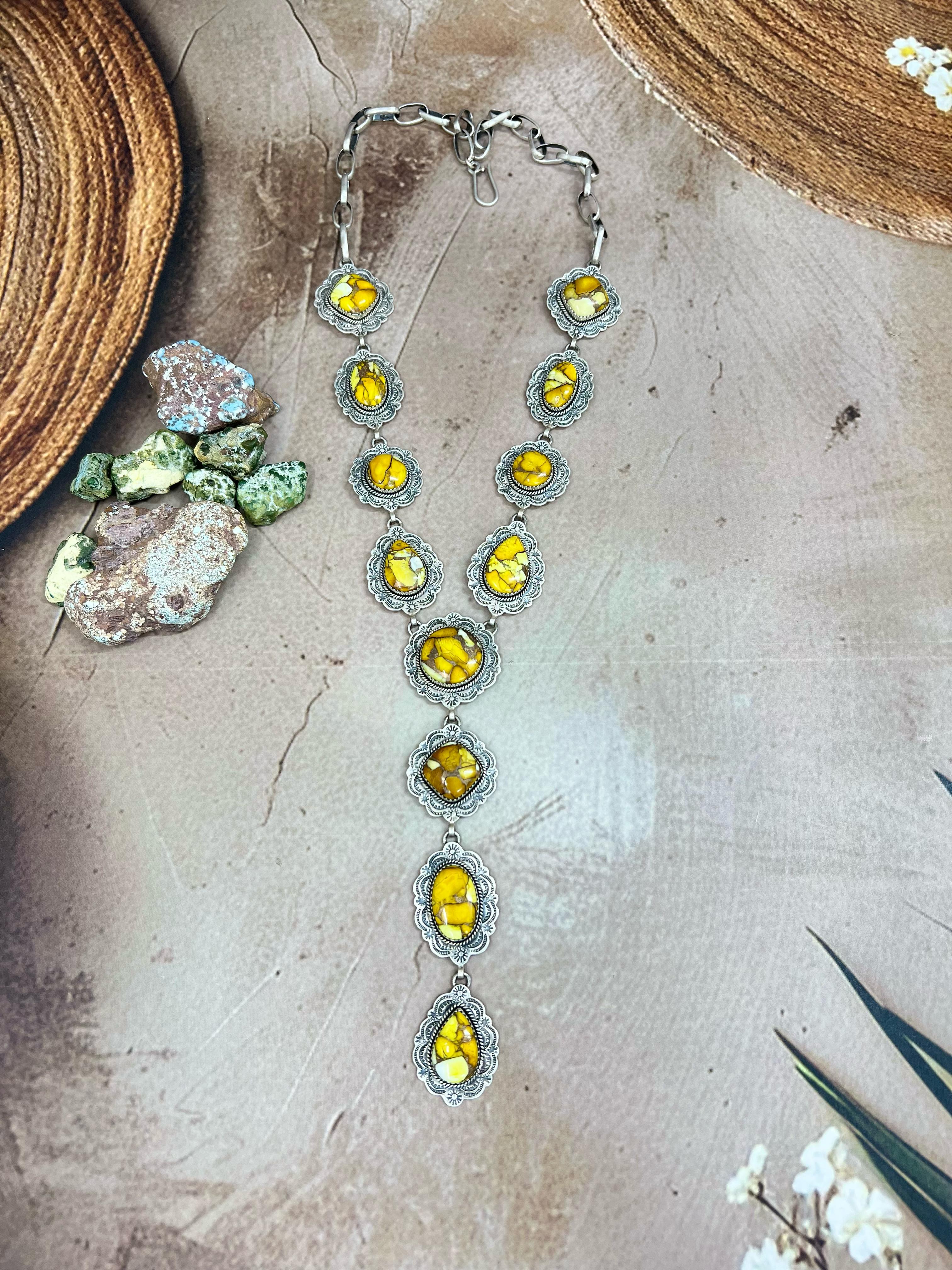 Handmade Sterling Silver Honey Dahlia Necklace with Signed Nizhoni