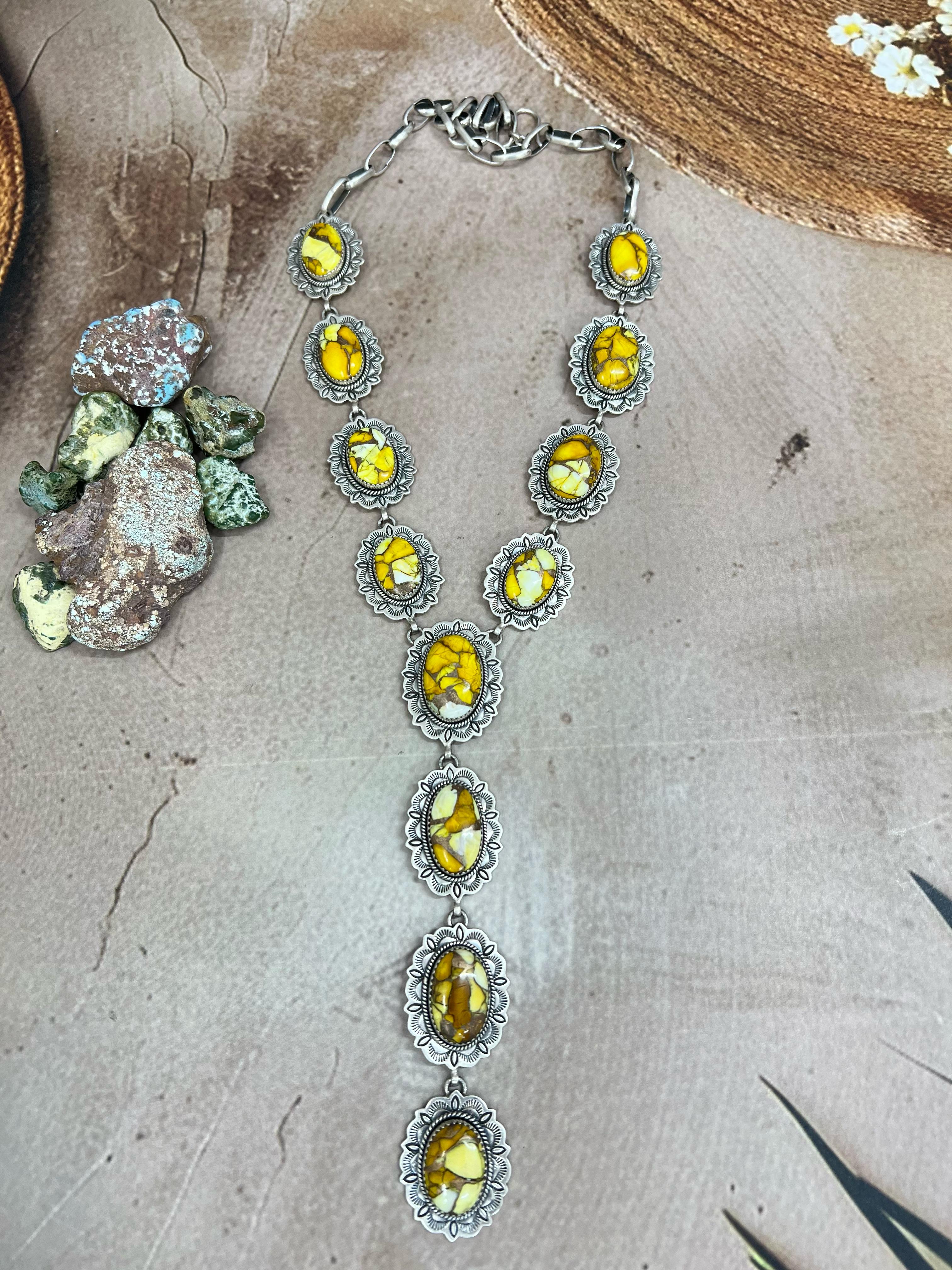 Handmade Sterling Silver Honey Dahlia Necklace with Signed Nizhoni