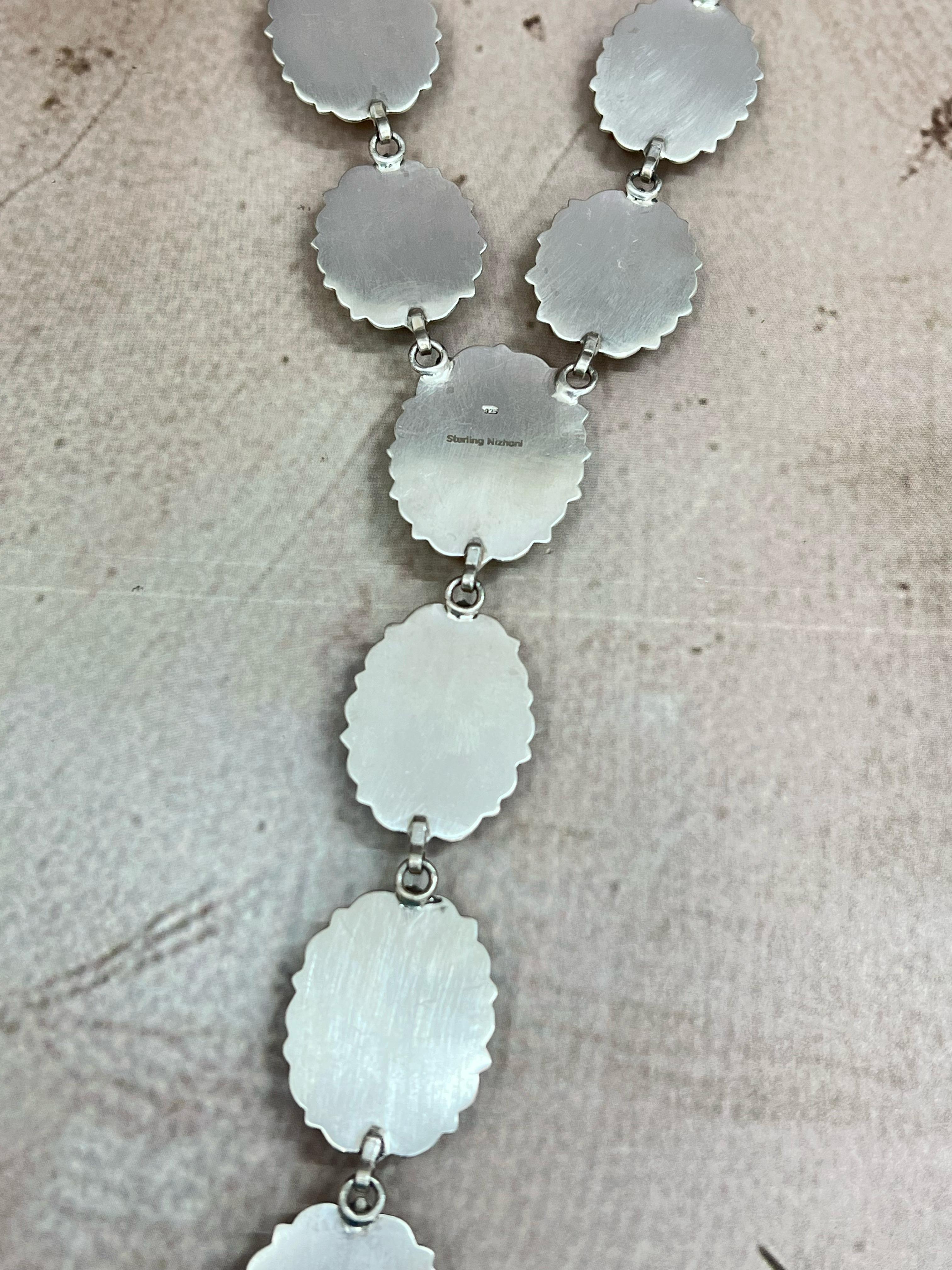 Handmade Sterling Silver Honey Dahlia Necklace with Signed Nizhoni