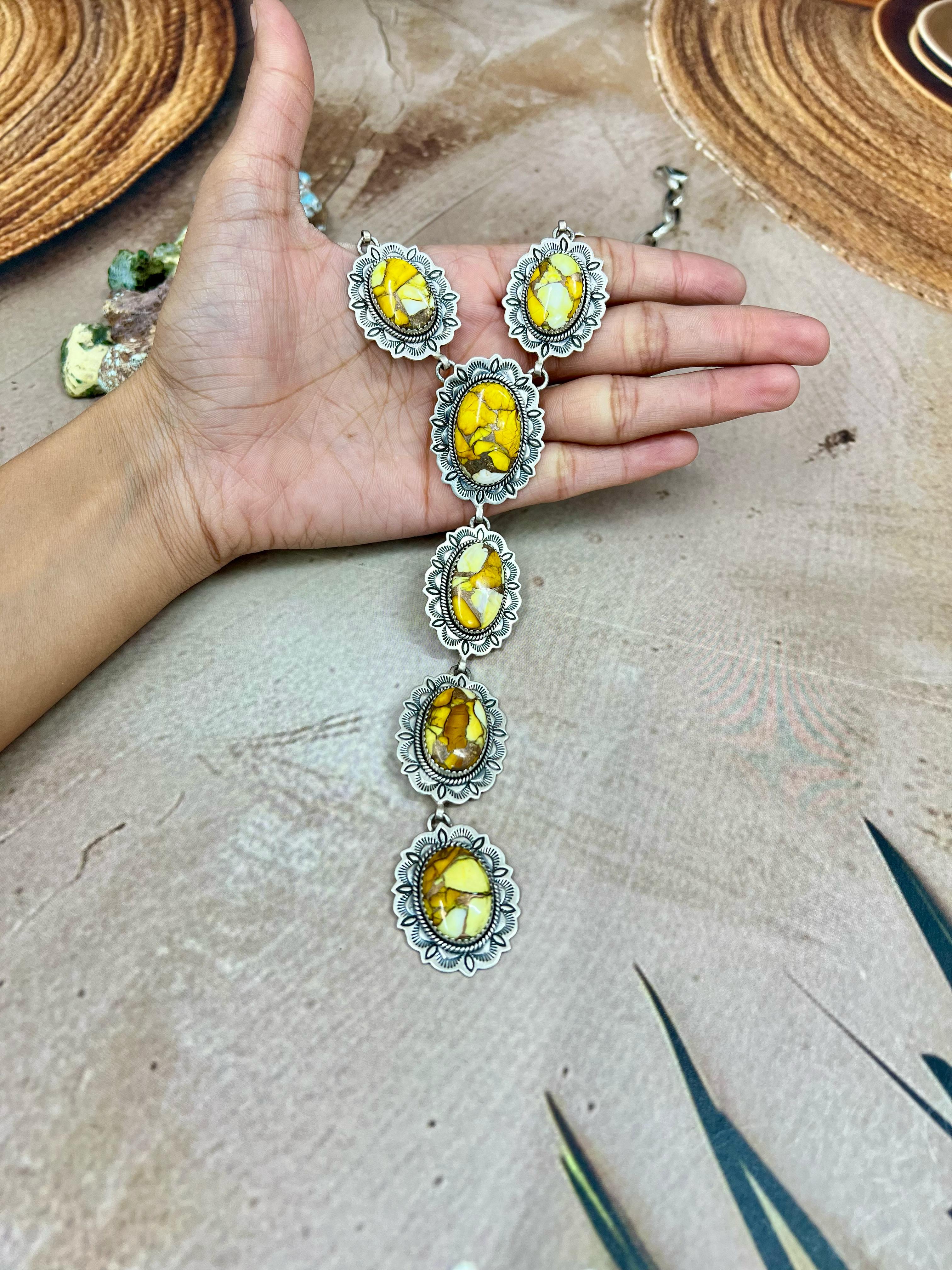 Handmade Sterling Silver Honey Dahlia Necklace with Signed Nizhoni