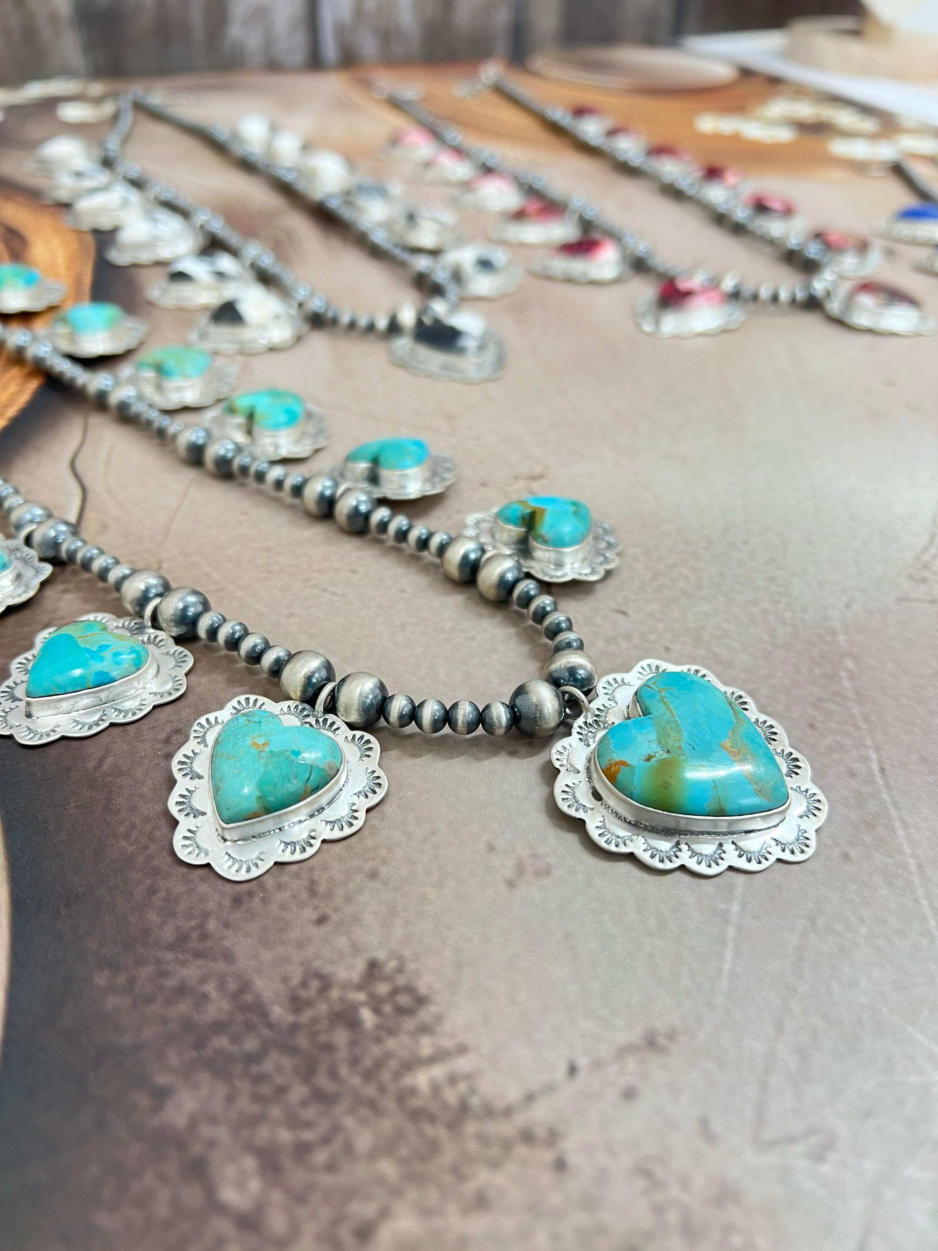 Handmade Sterling Silver Multi Stone Necklace with Signed Nizhoni