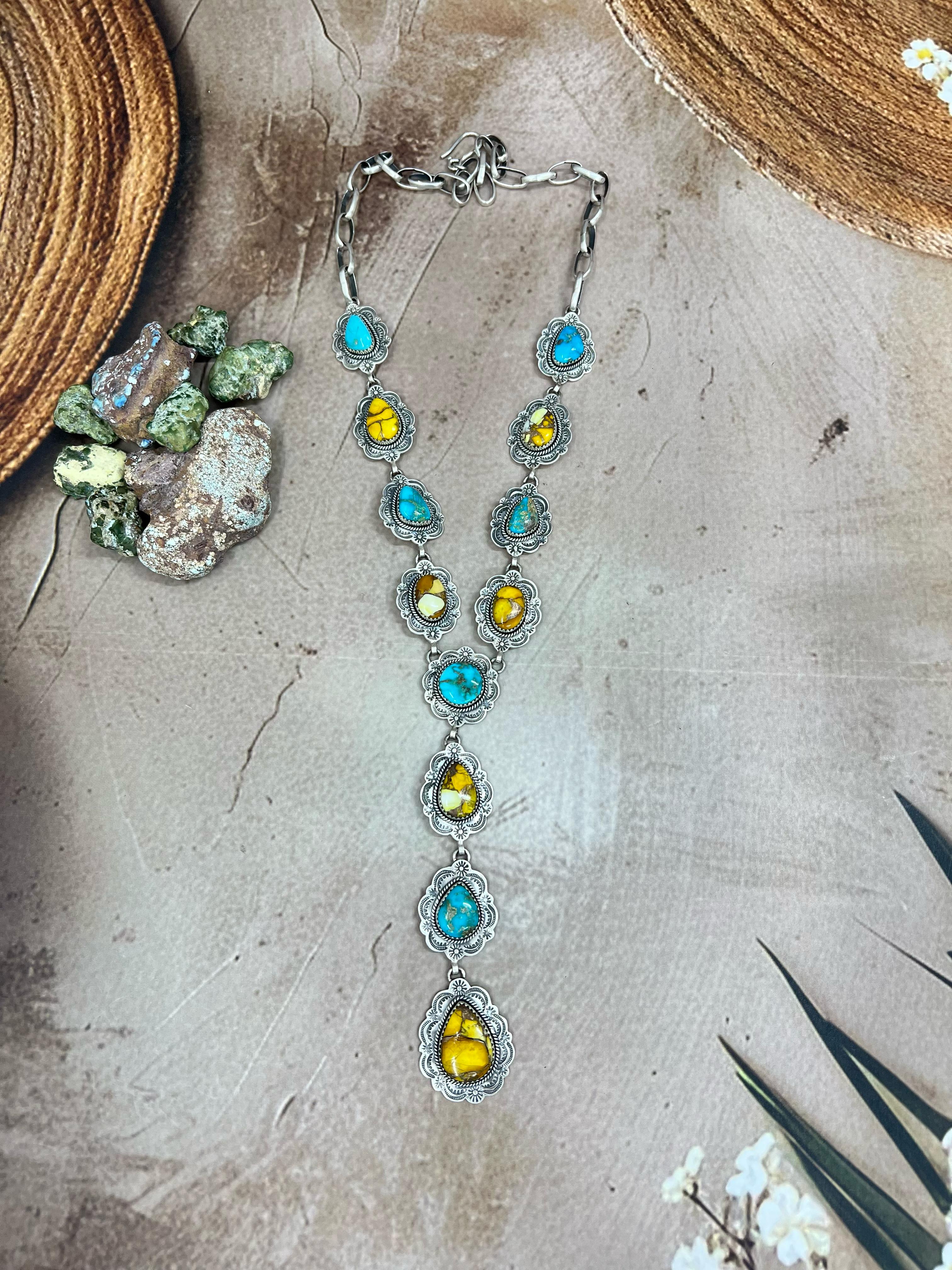 Handmade Sterling Silver Honey Dahlia with South Hill Necklace, Signed Nizhoni