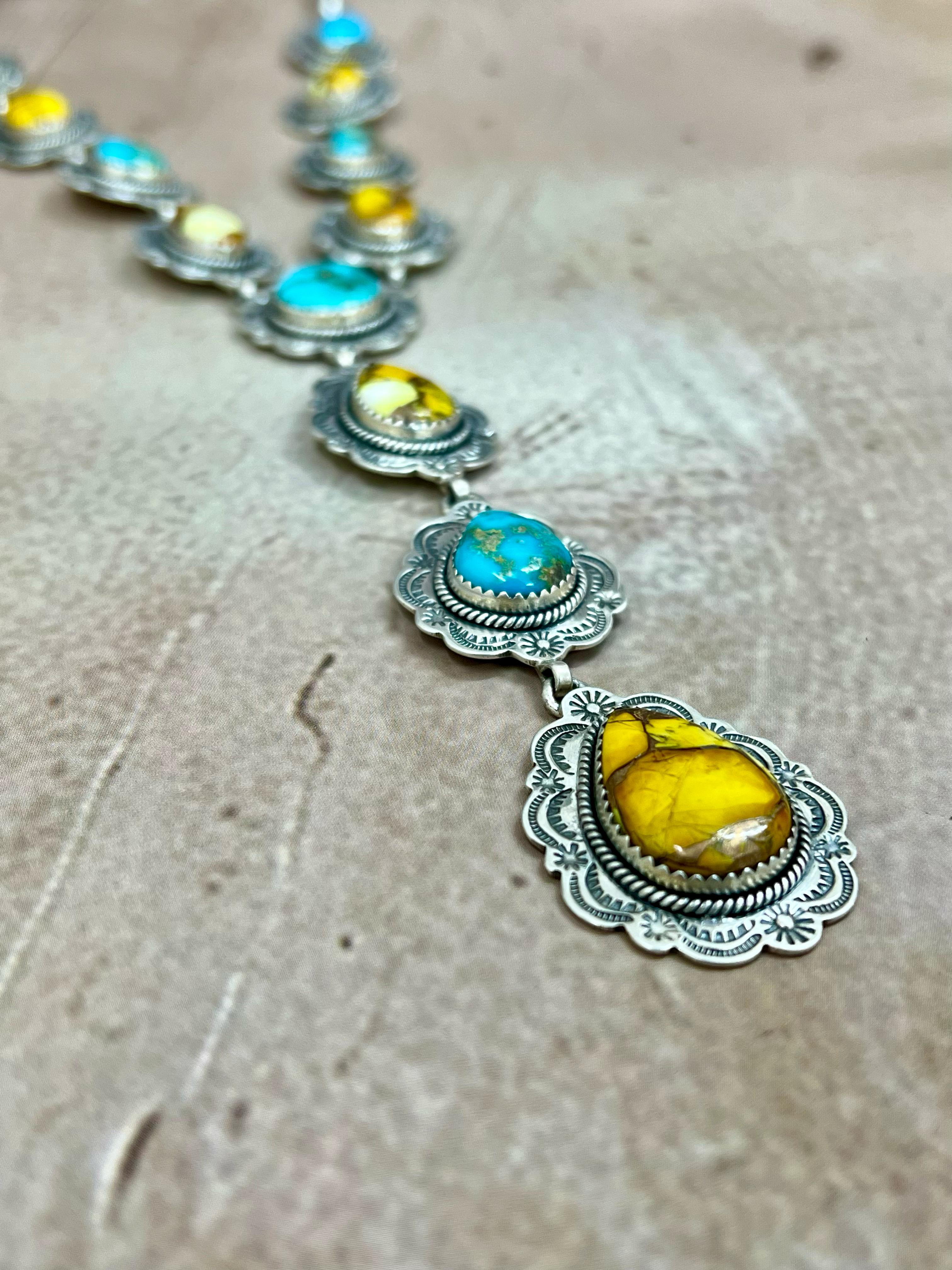 Handmade Sterling Silver Honey Dahlia with South Hill Necklace, Signed Nizhoni