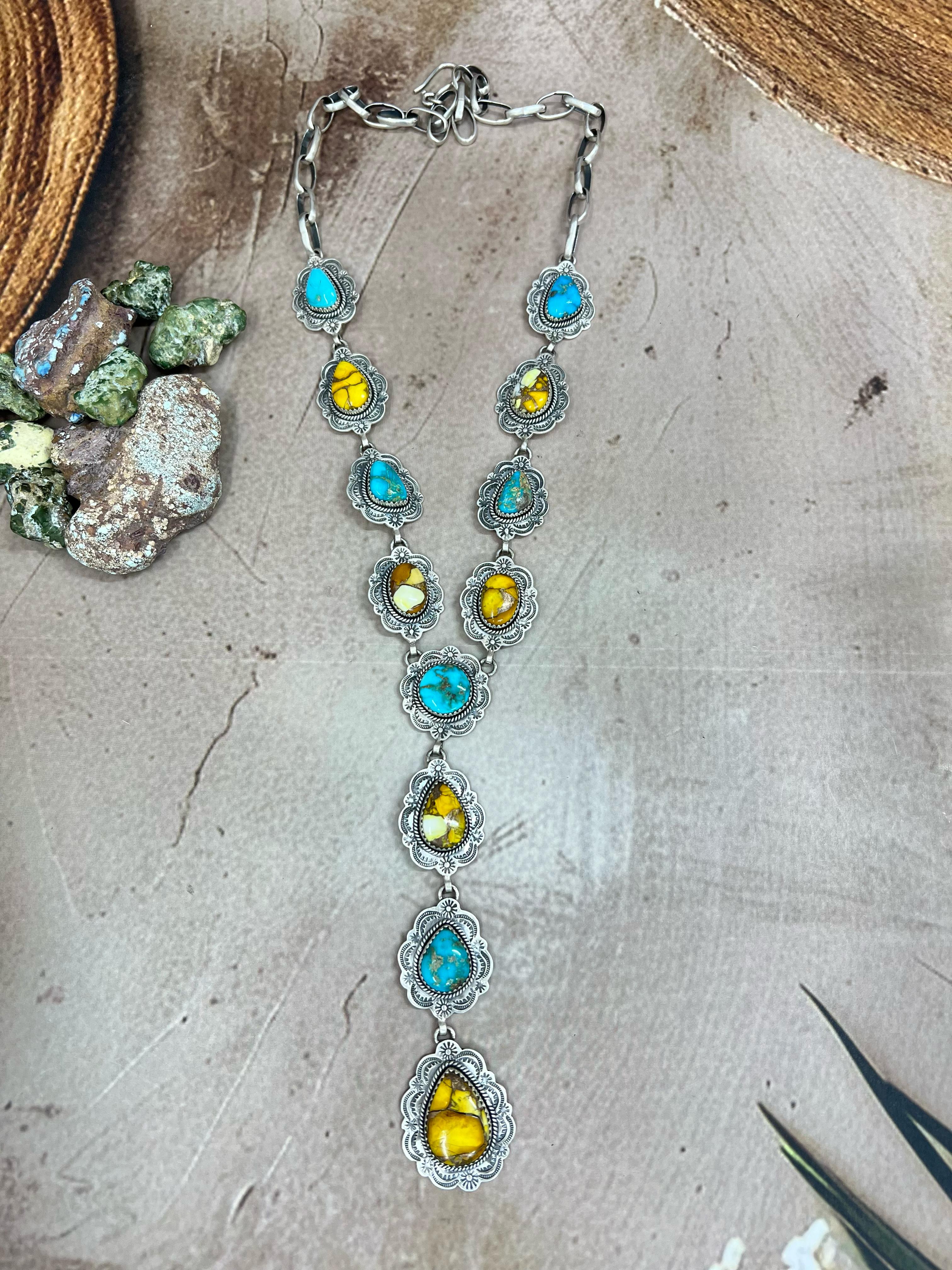 Handmade Sterling Silver Honey Dahlia with South Hill Necklace, Signed Nizhoni