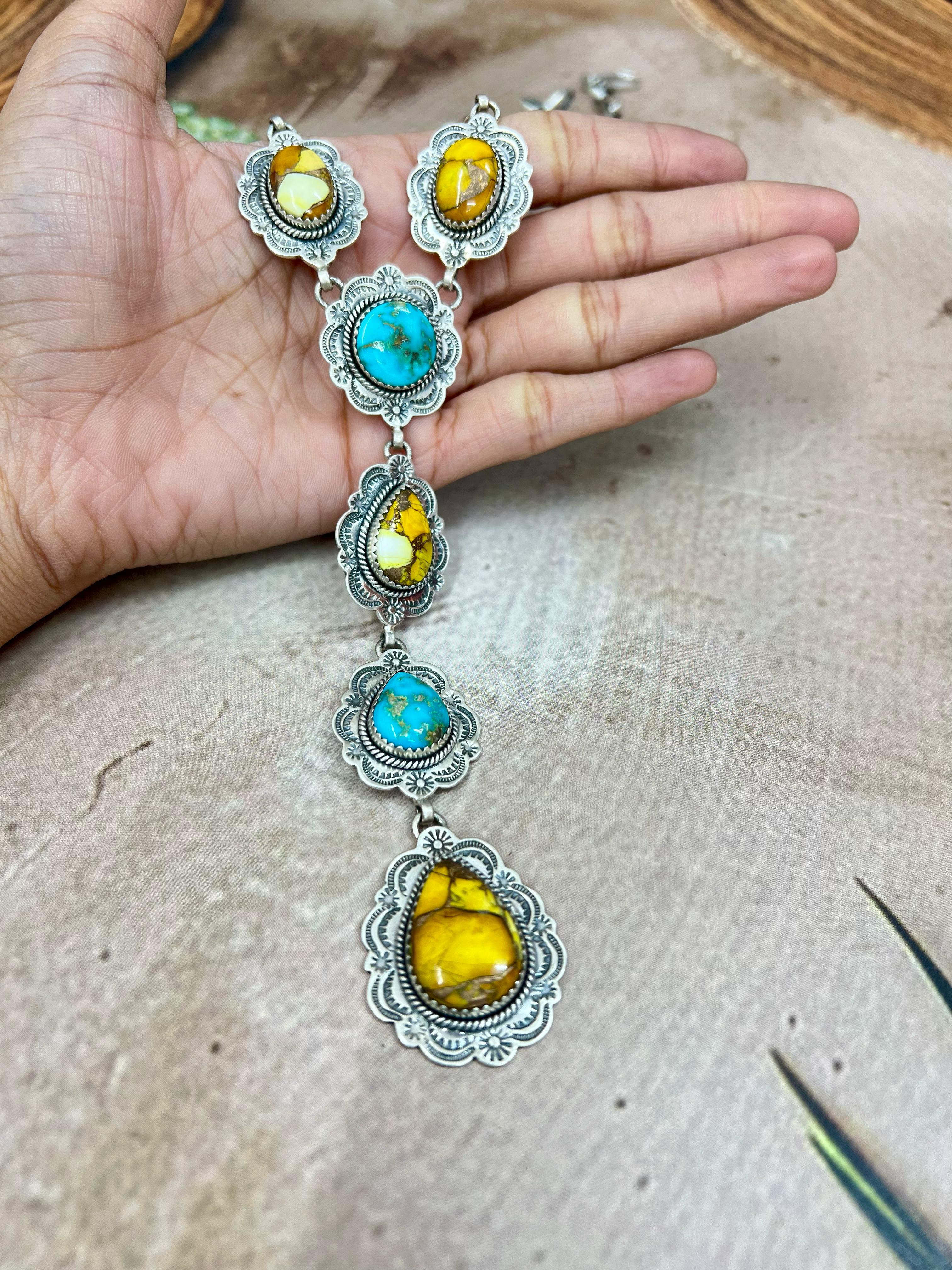 Handmade Sterling Silver Honey Dahlia with South Hill Necklace, Signed Nizhoni