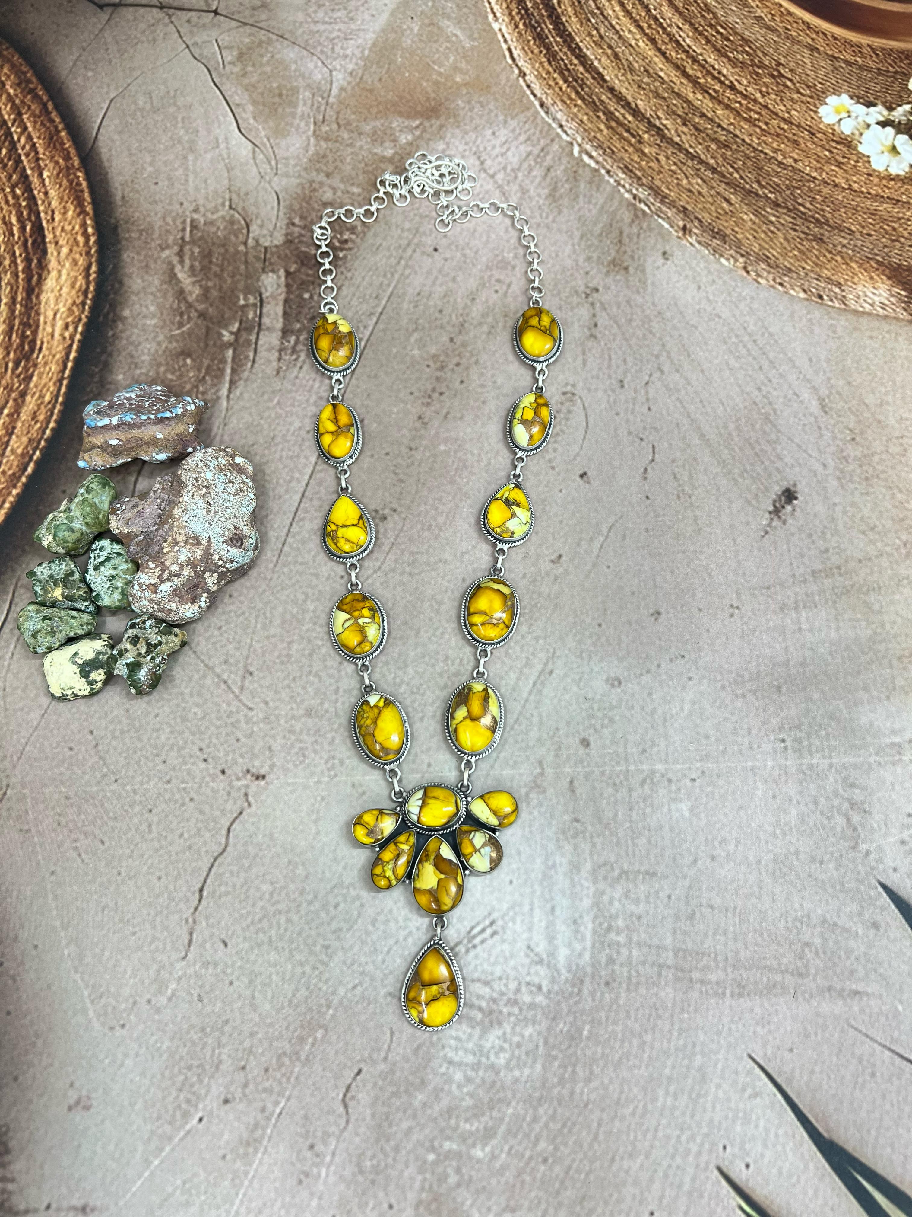 Handmade Sterling Silver Honey Dahlia Necklace with Signed Nizhoni