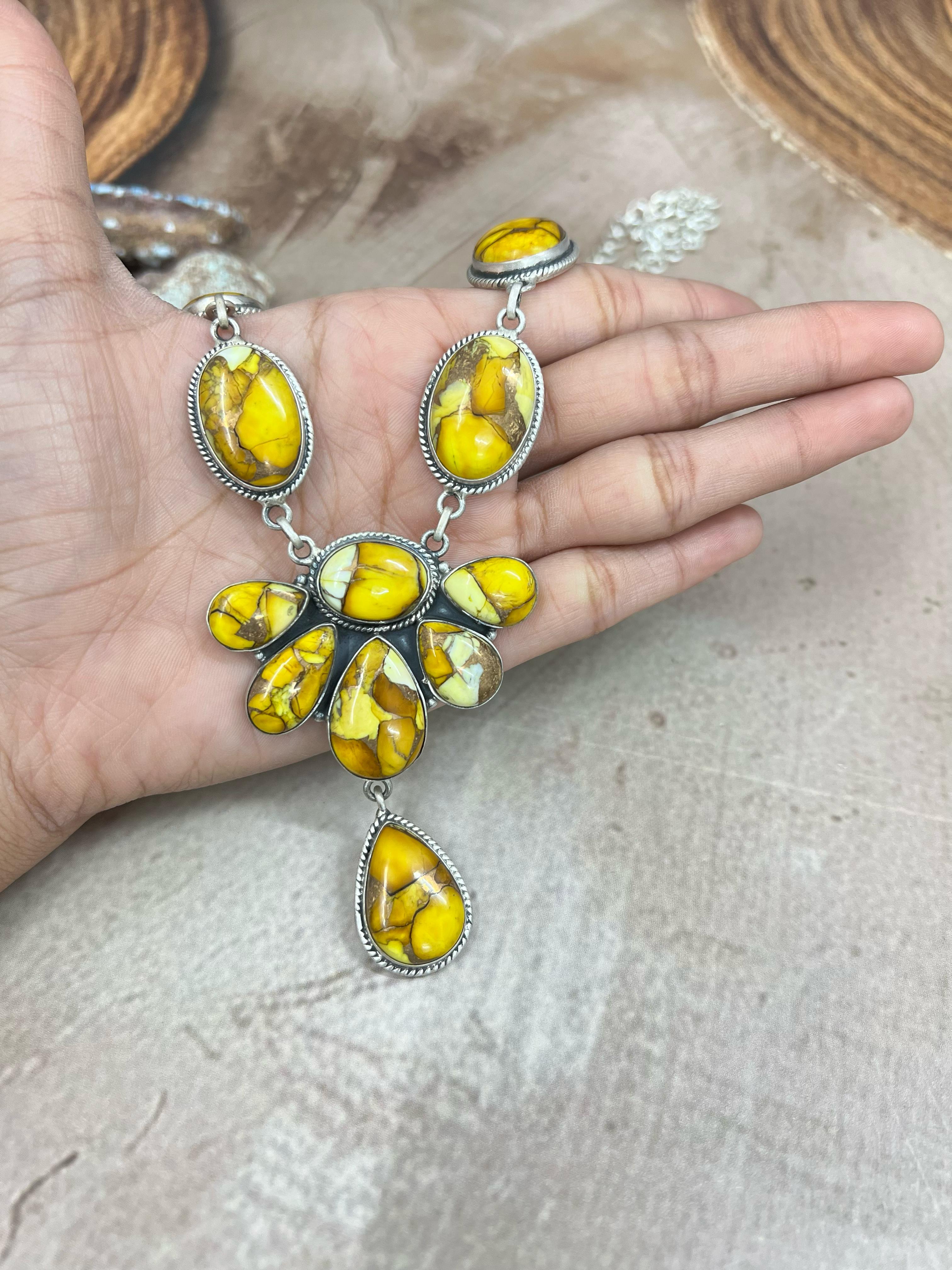 Handmade Sterling Silver Honey Dahlia Necklace with Signed Nizhoni