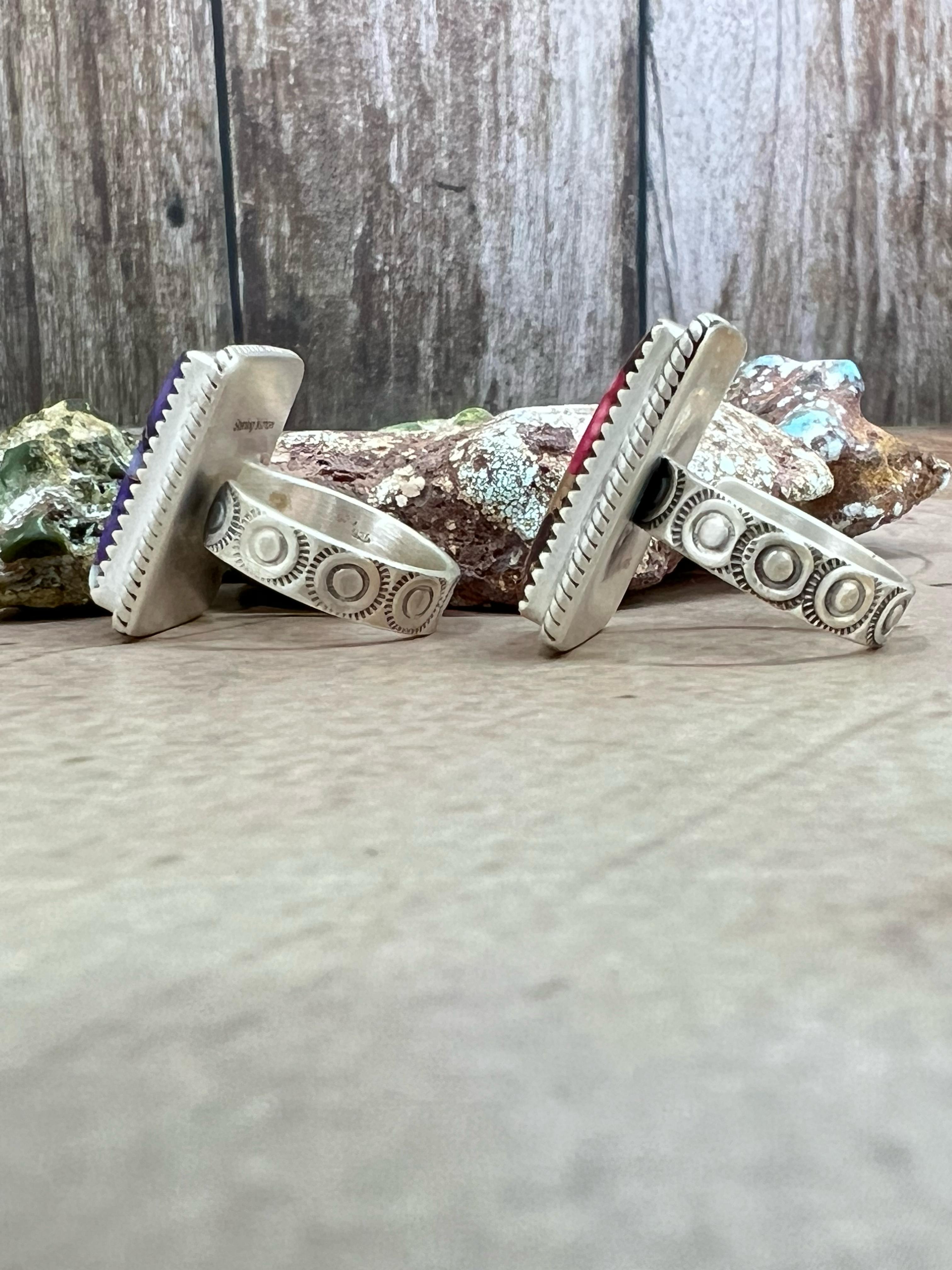 Handmade Sterling Silver Dahlia Rose, Purple Dahlia Adjustable Ring with Signed Nizhoni