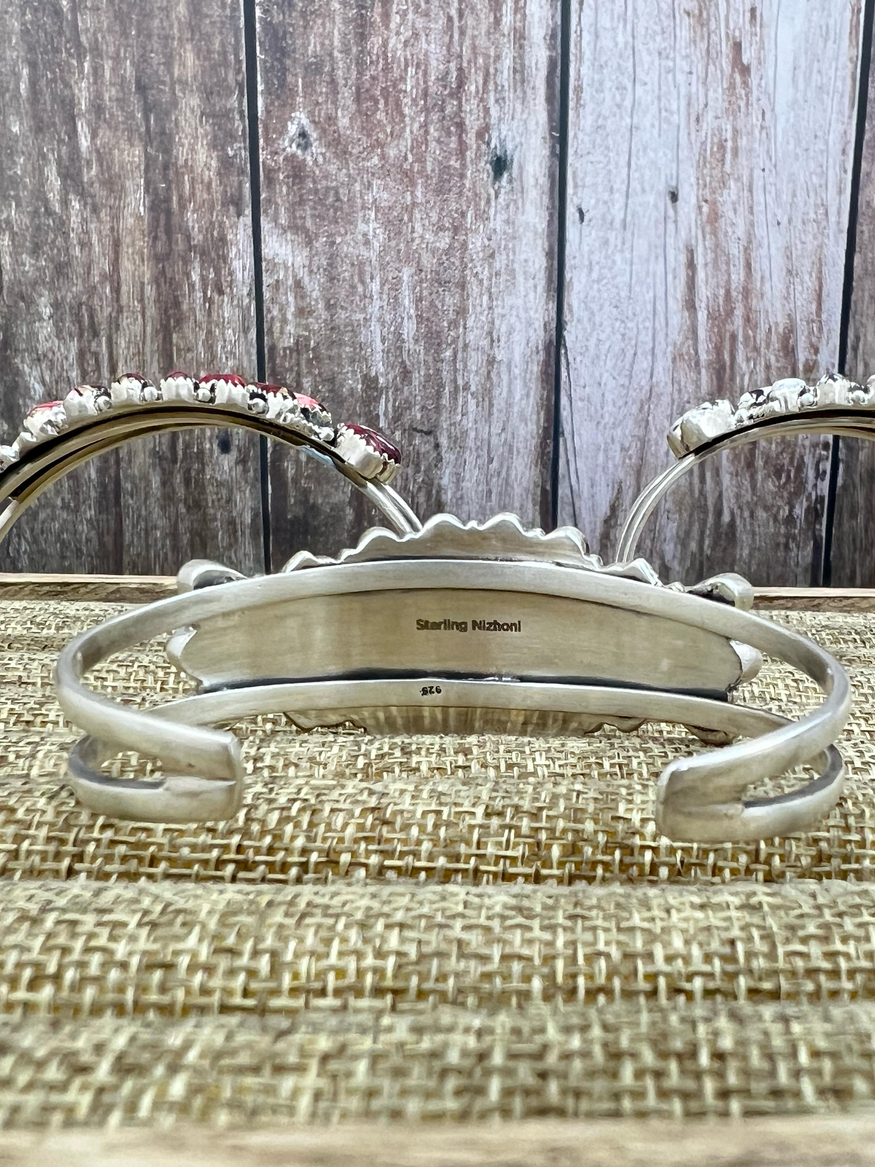 Handmade Sterling Silver Multi Stones Cuff Bracelet with Signed Nizhoni