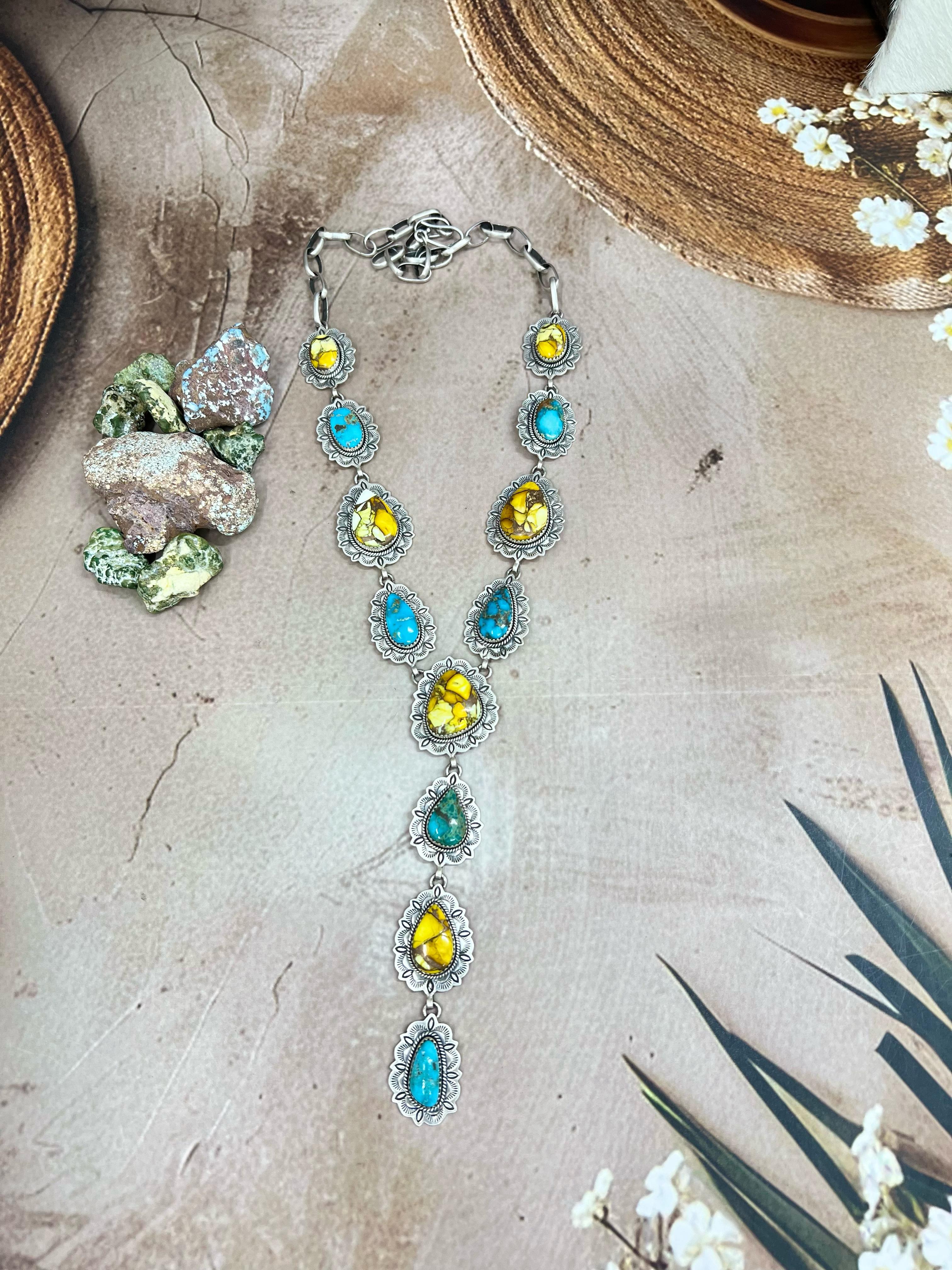 Handmade Sterling Silver Honey Dahlia with South Hill Necklace, Signed Nizhoni