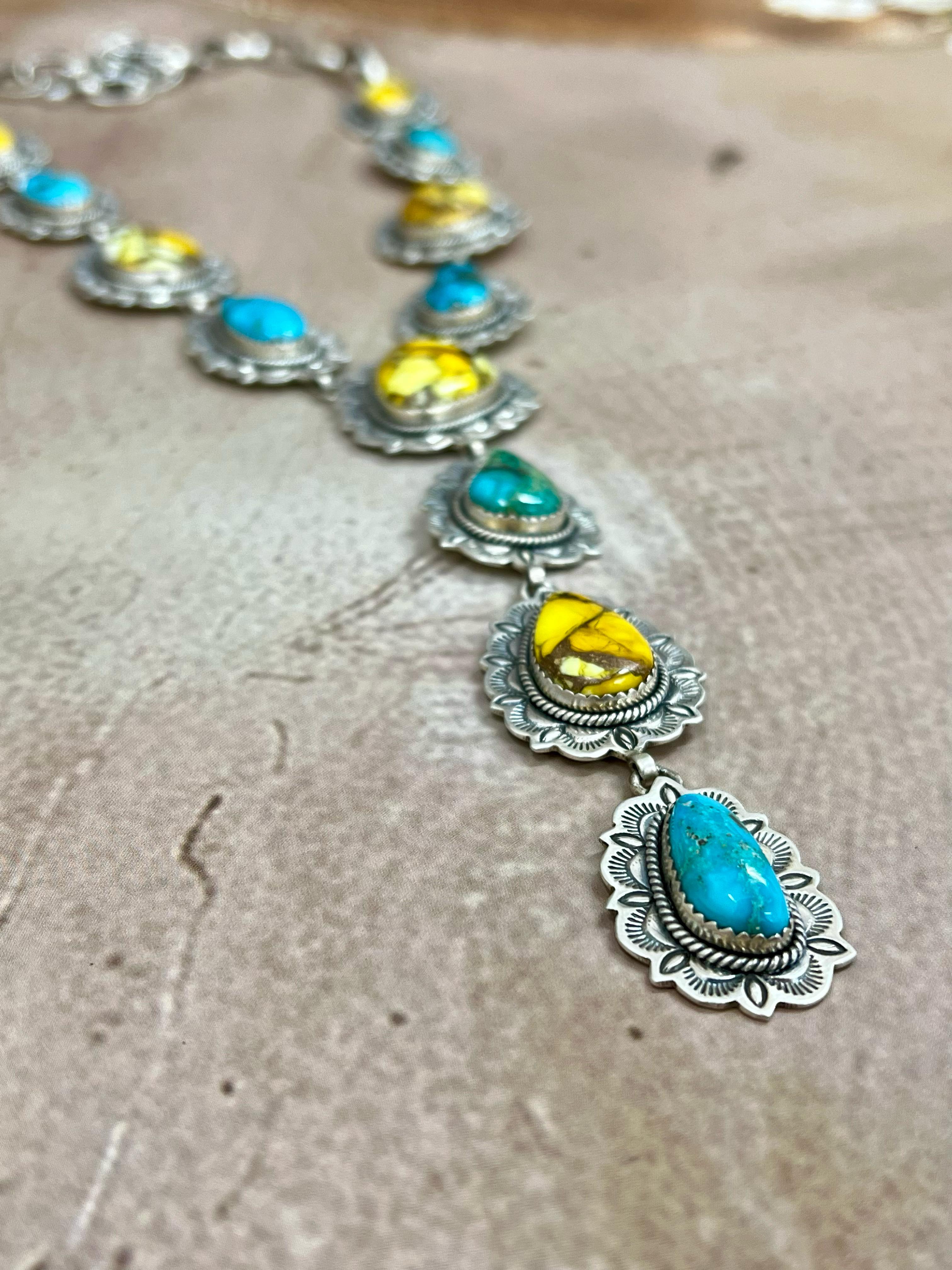 Handmade Sterling Silver Honey Dahlia with South Hill Necklace, Signed Nizhoni