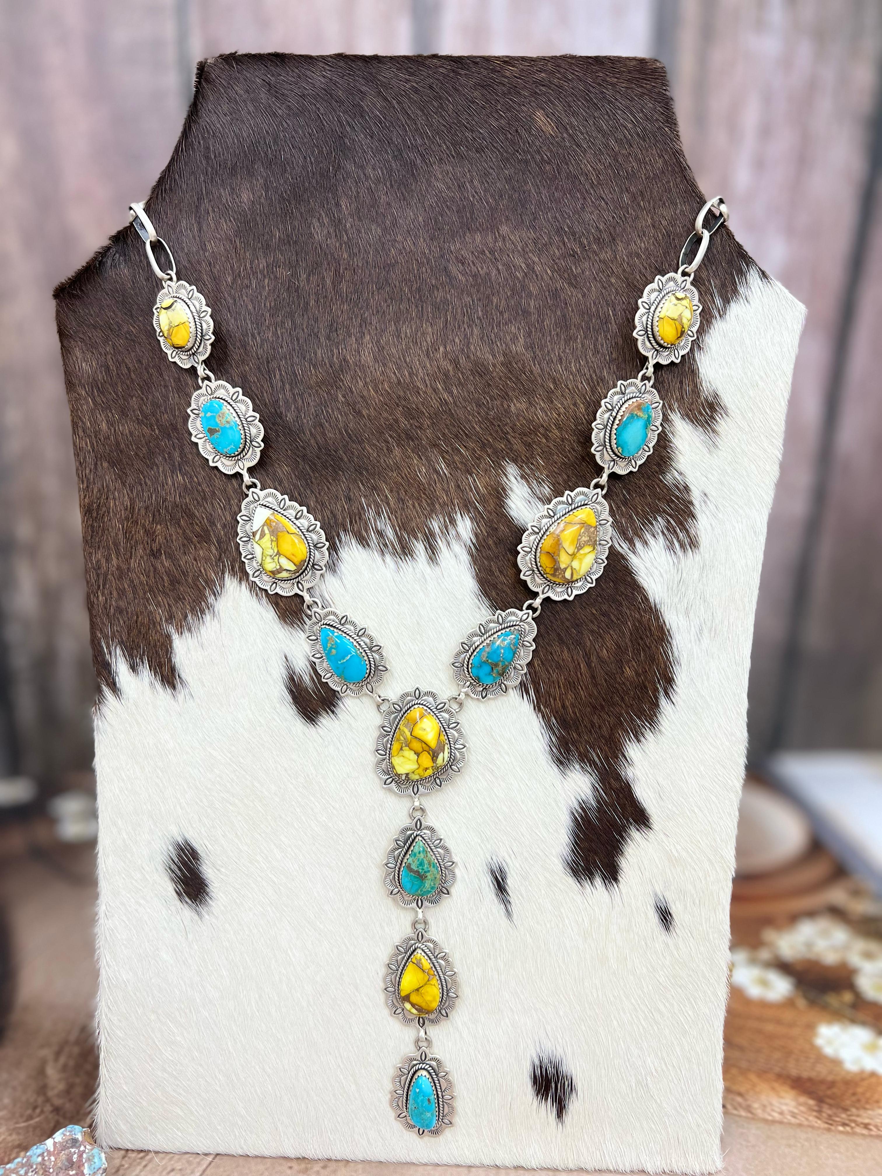 Handmade Sterling Silver Honey Dahlia with South Hill Necklace, Signed Nizhoni