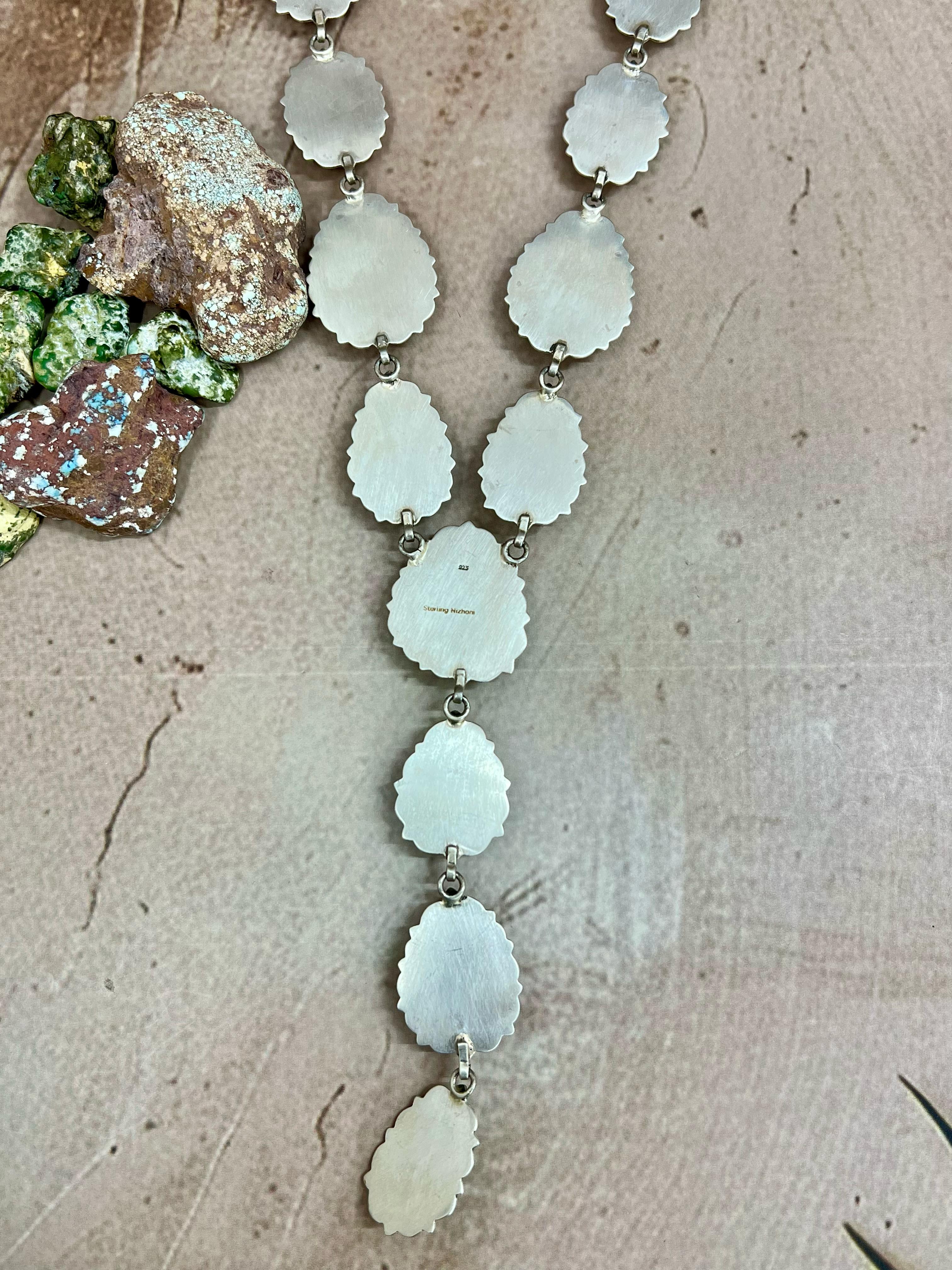 Handmade Sterling Silver Honey Dahlia with South Hill Necklace, Signed Nizhoni