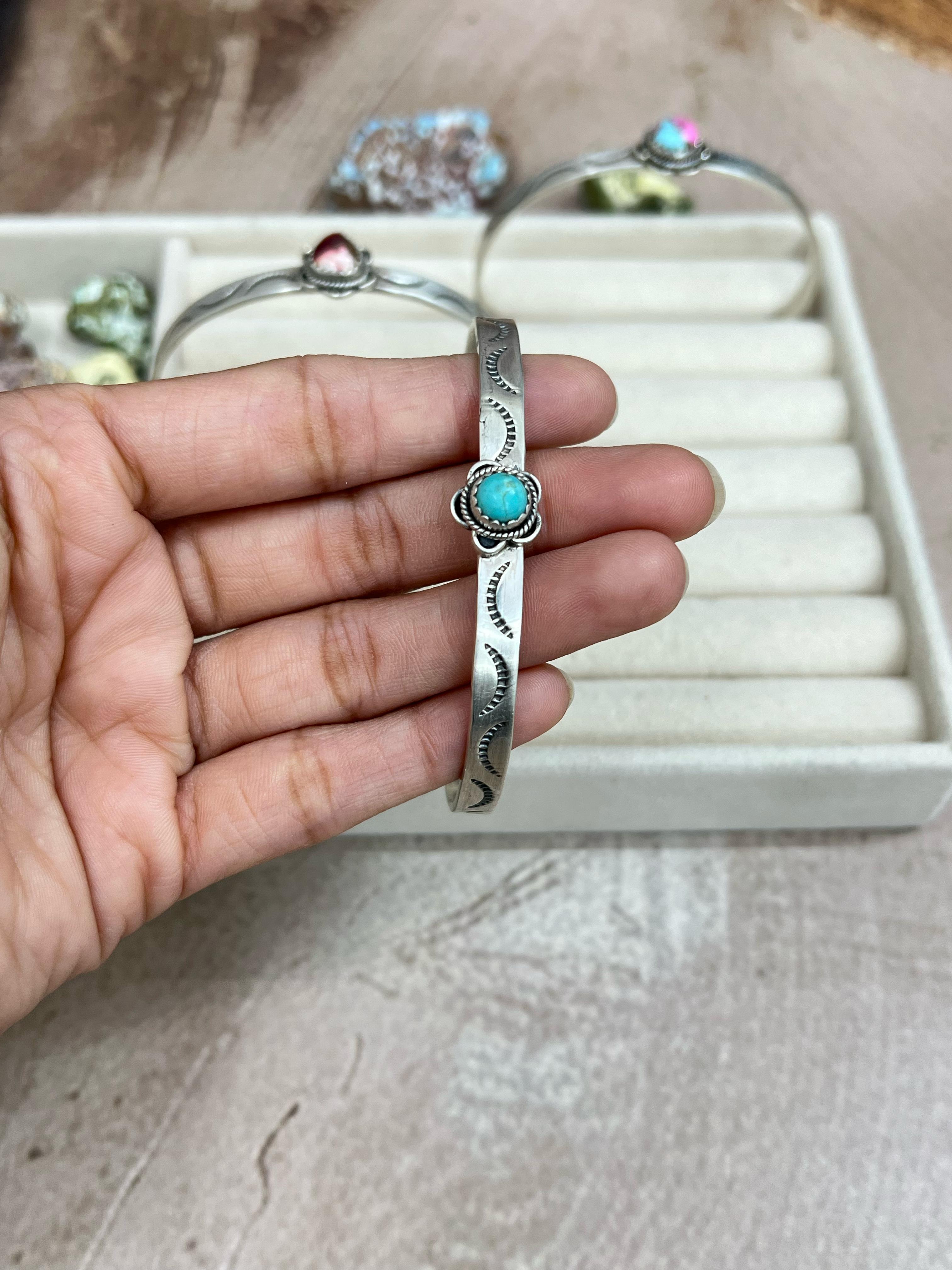 Handmade Sterling Silver Multi Stones Cuff Bracelet with Signed Nizhoni