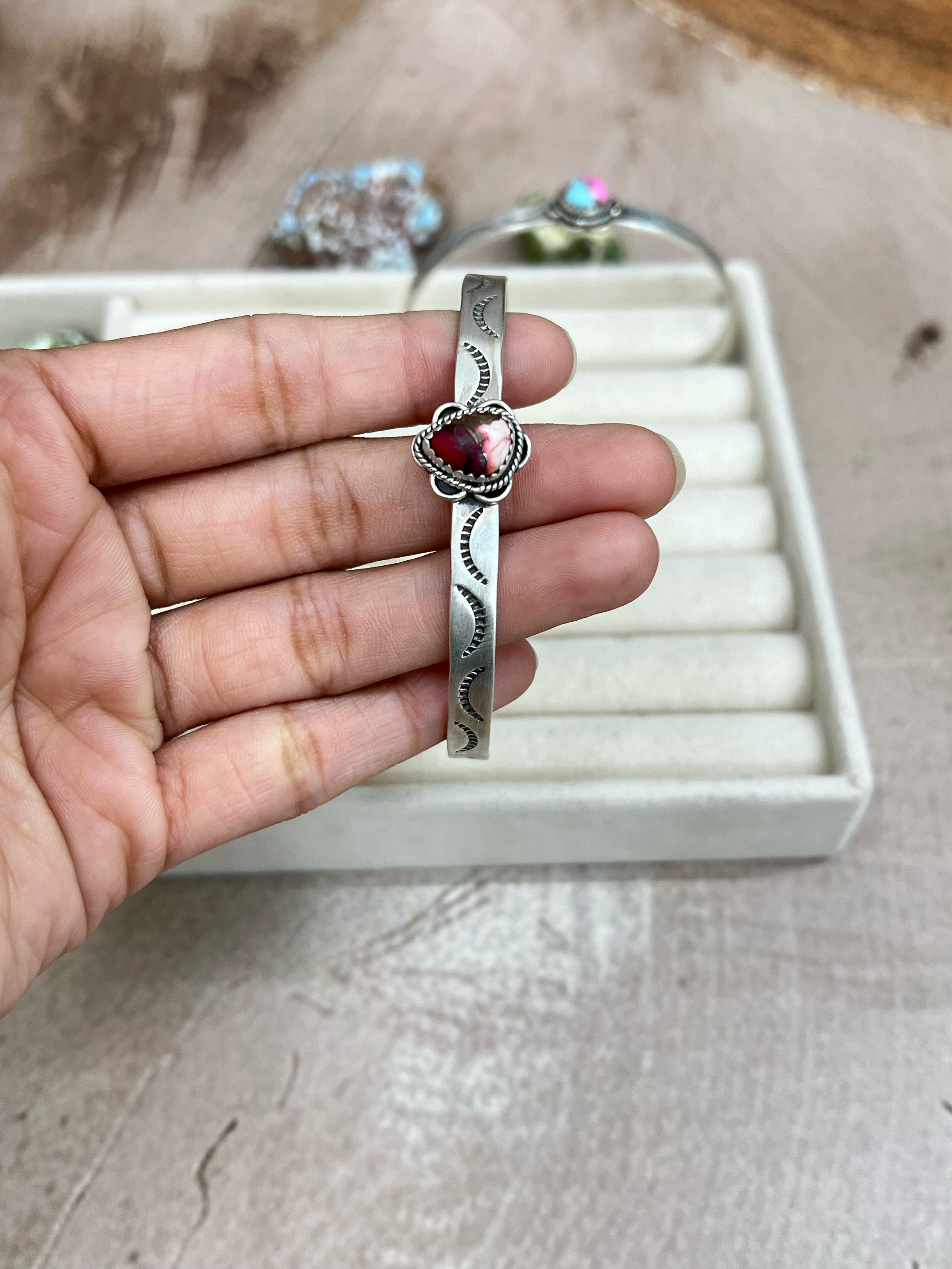 Handmade Sterling Silver Multi Stones Cuff Bracelet with Signed Nizhoni