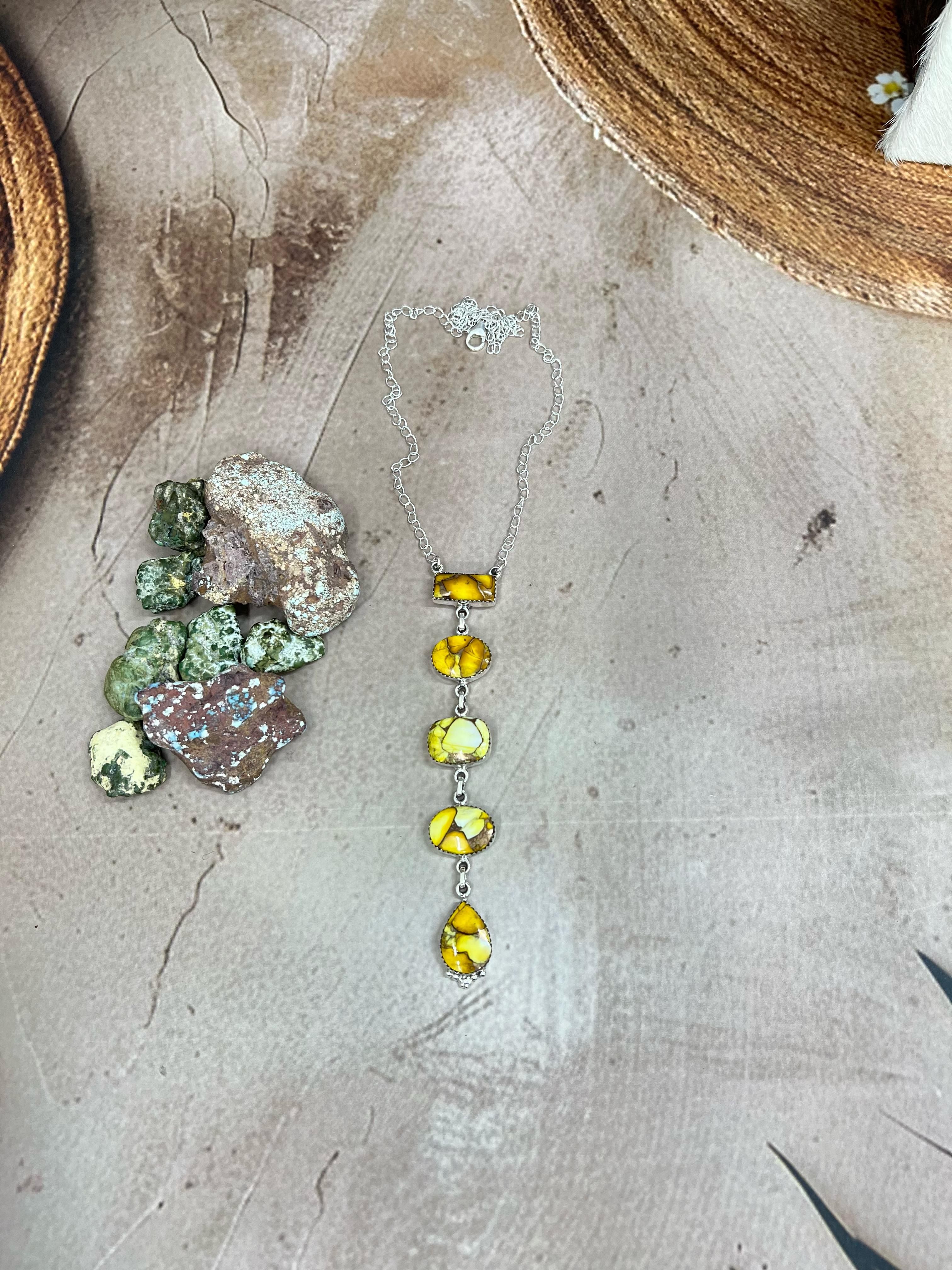 Handmade Sterling Silver Honey Dahlia Necklace with Signed Nizhoni