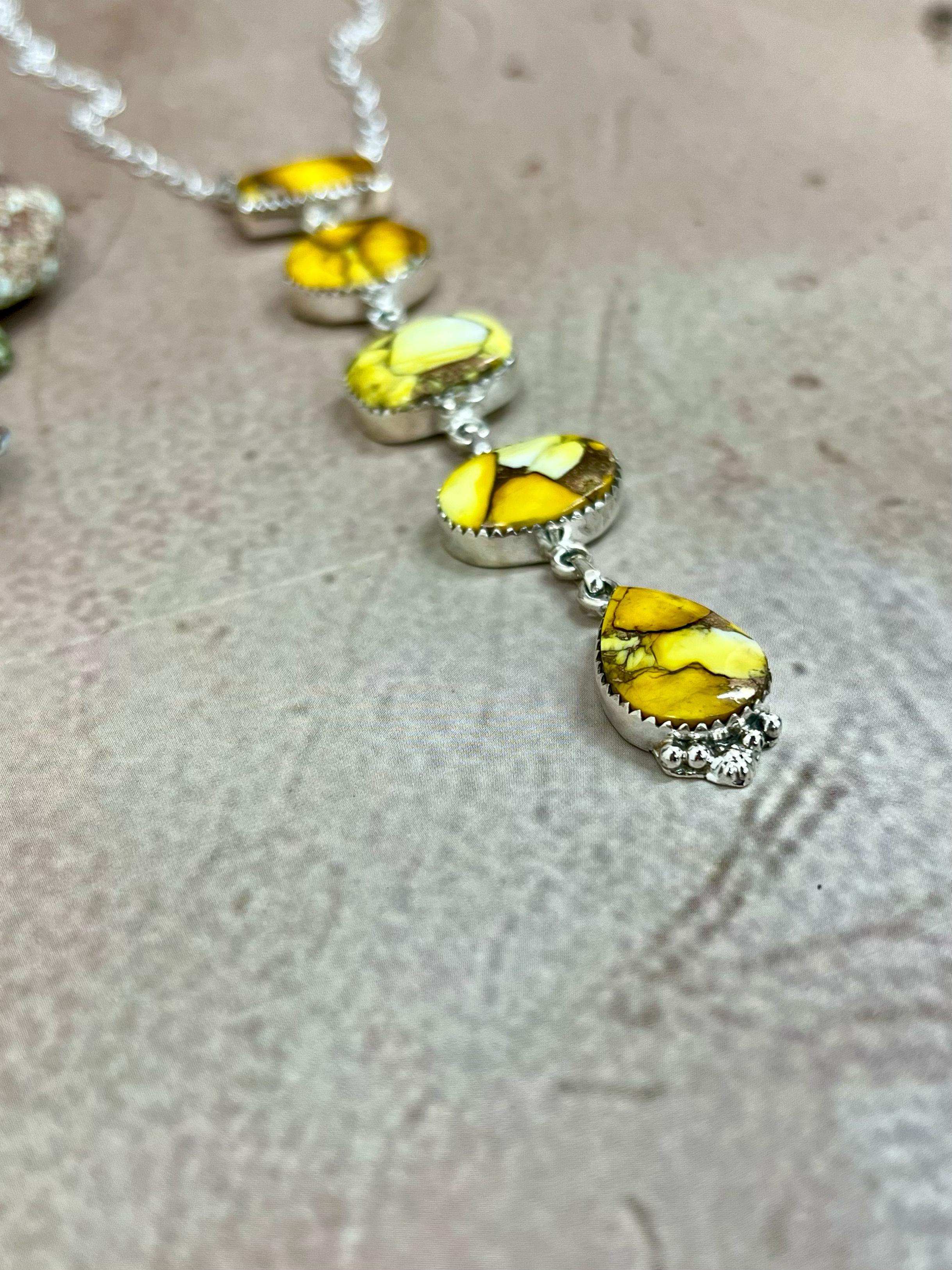 Handmade Sterling Silver Honey Dahlia Necklace with Signed Nizhoni