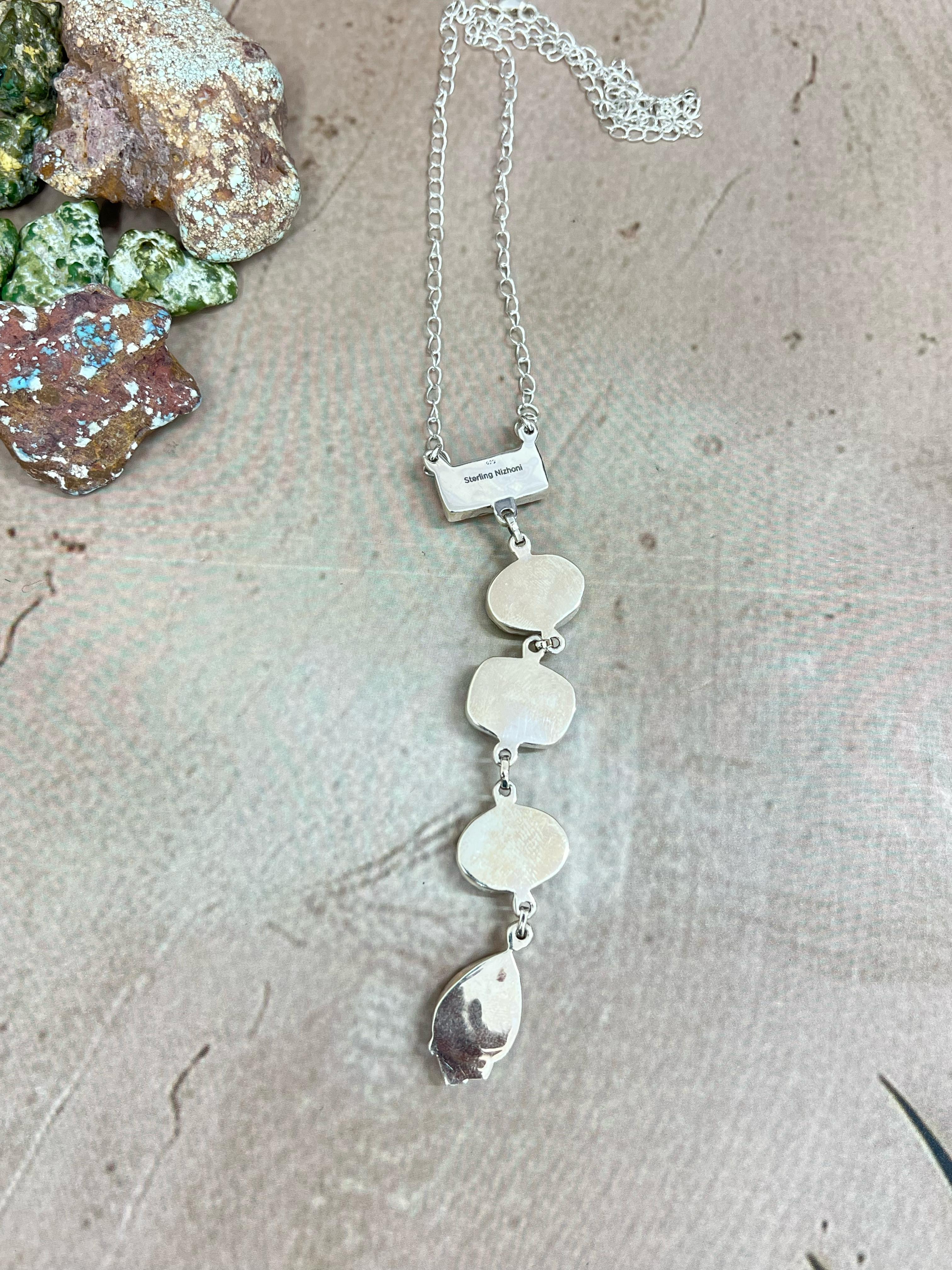 Handmade Sterling Silver Honey Dahlia Necklace with Signed Nizhoni