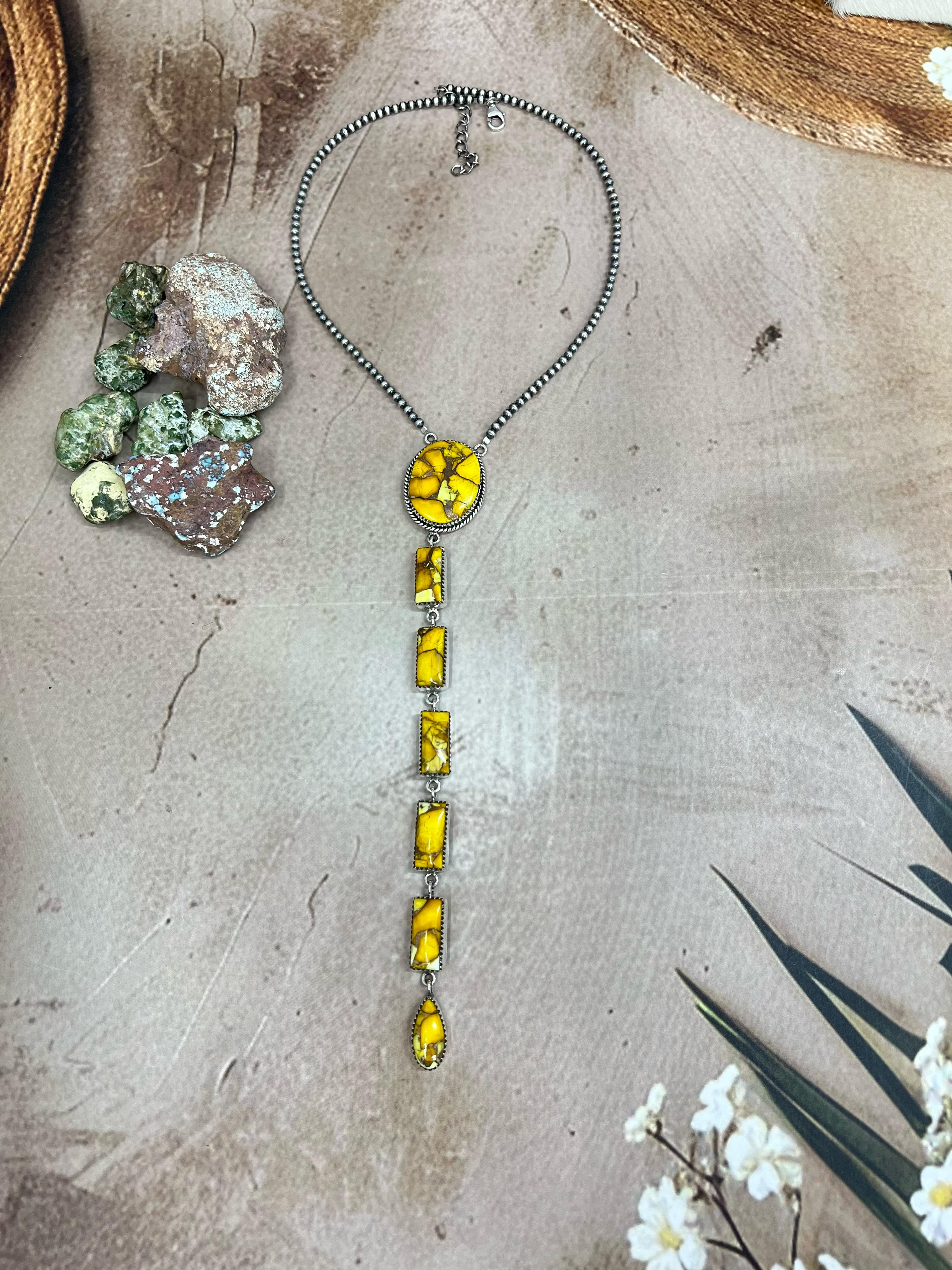 Handmade Sterling Silver Honey Dahlia Necklace with Signed Nizhoni