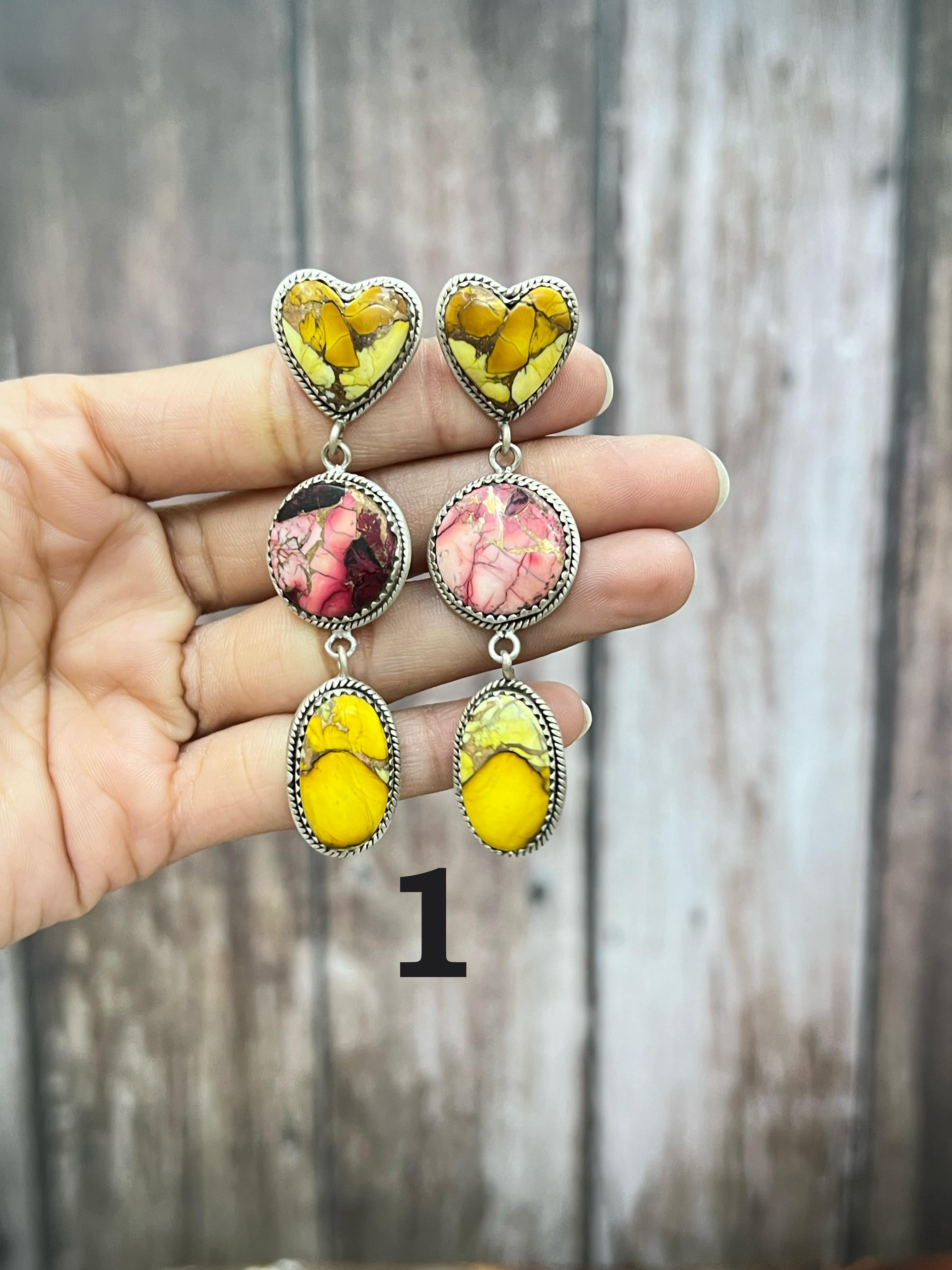 Handmade Sterling Silver Honey Dahlia with Dahlia Rose Dangle Earrings with Signed Nizhoni