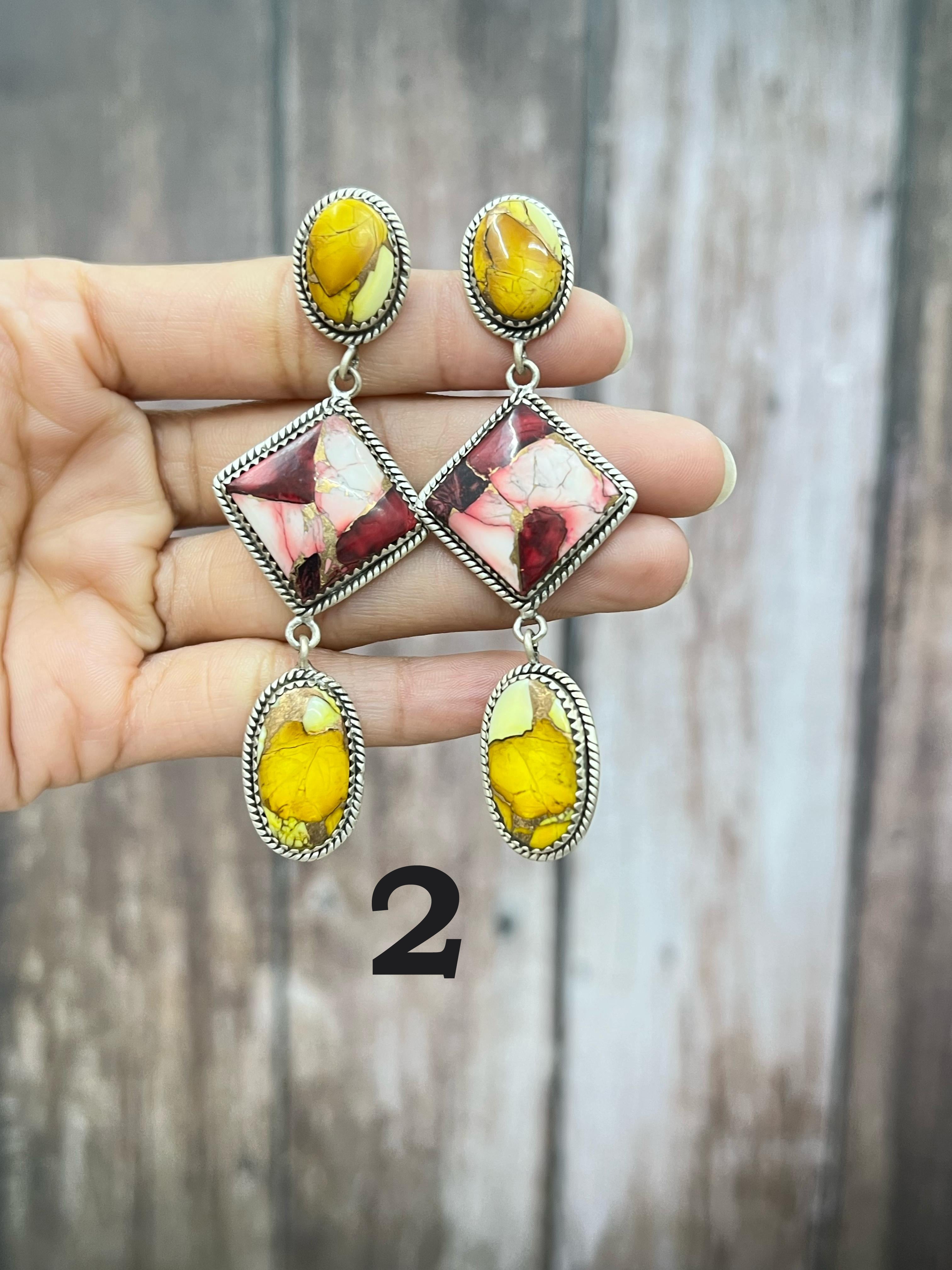 Handmade Sterling Silver Honey Dahlia with Dahlia Rose Dangle Earrings with Signed Nizhoni