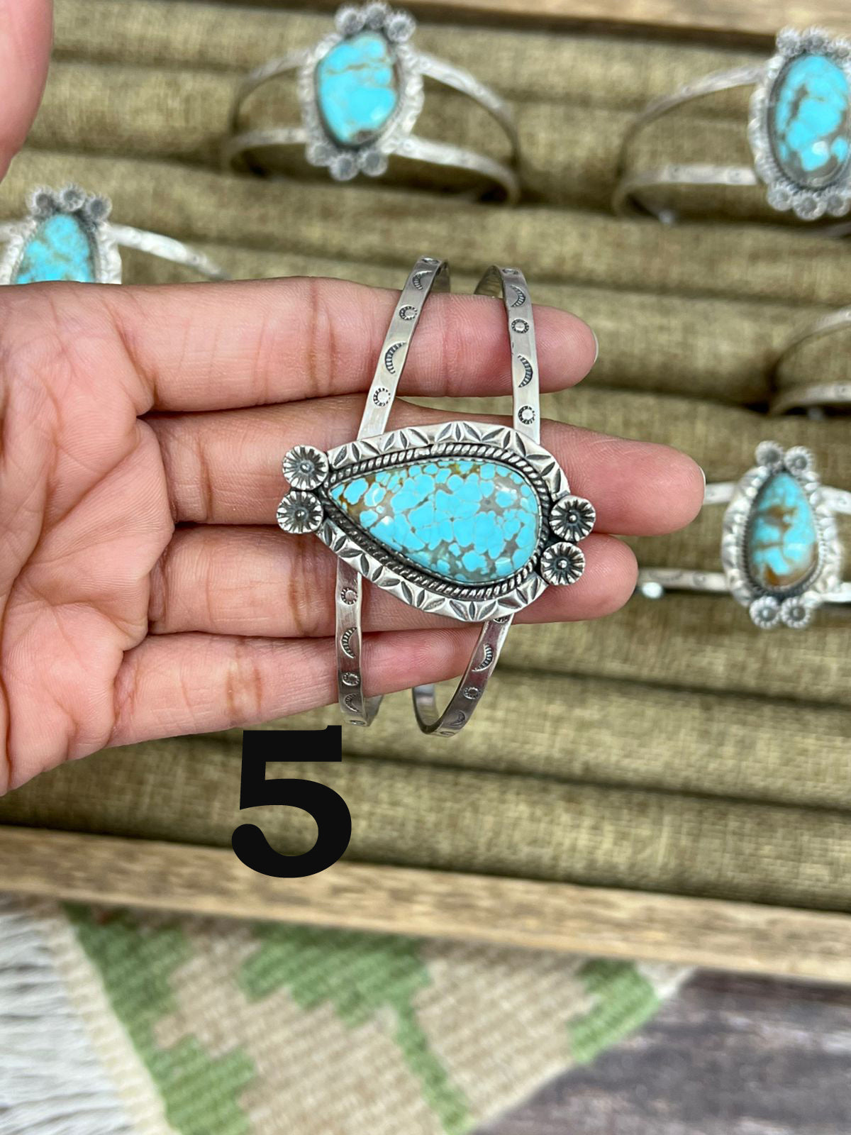 Handmade Sterling Silver Number 8 Turquoise Cuff Bracelet with Signed Nizhoni