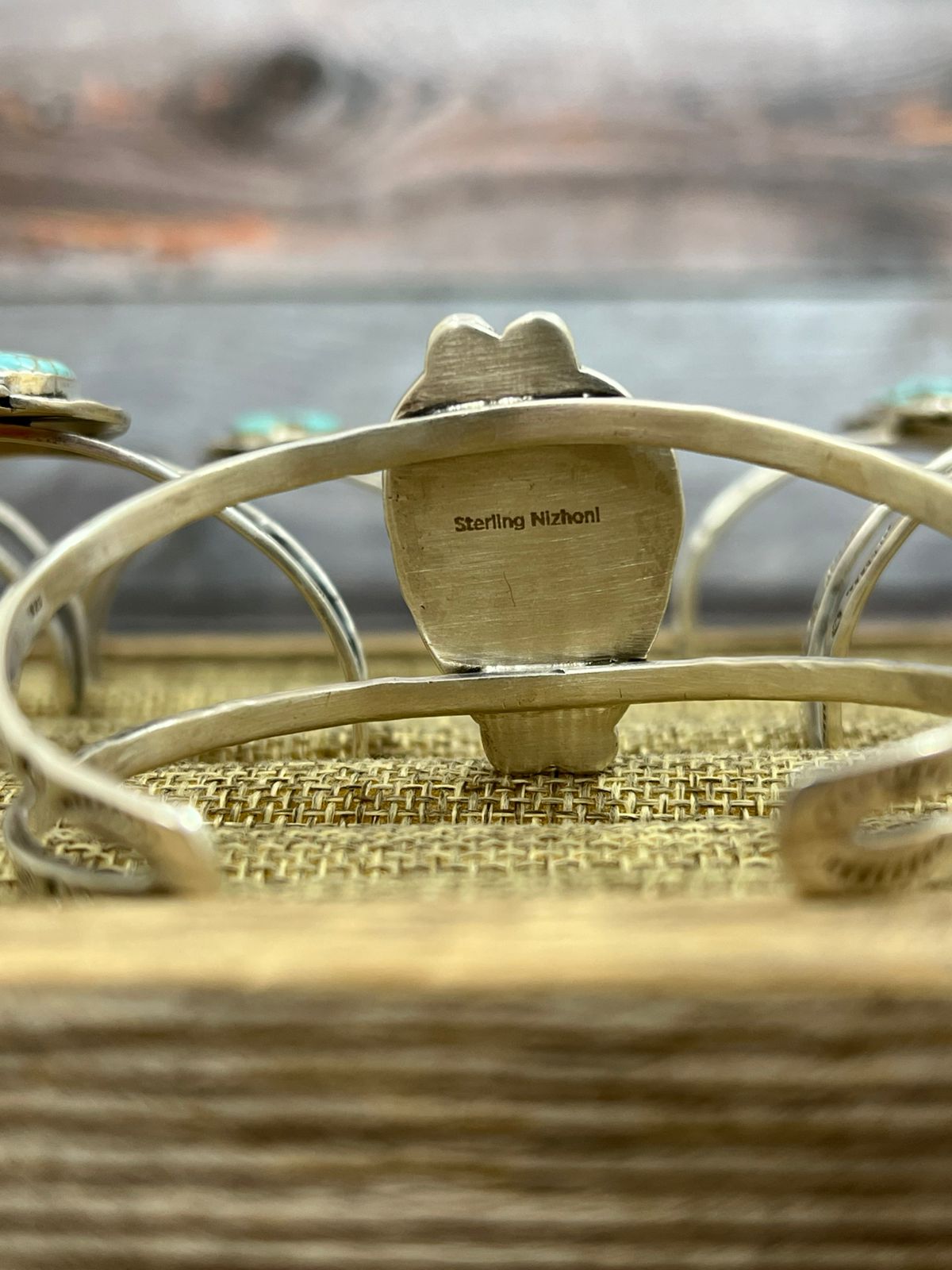 Handmade Sterling Silver Number 8 Turquoise Cuff Bracelet with Signed Nizhoni