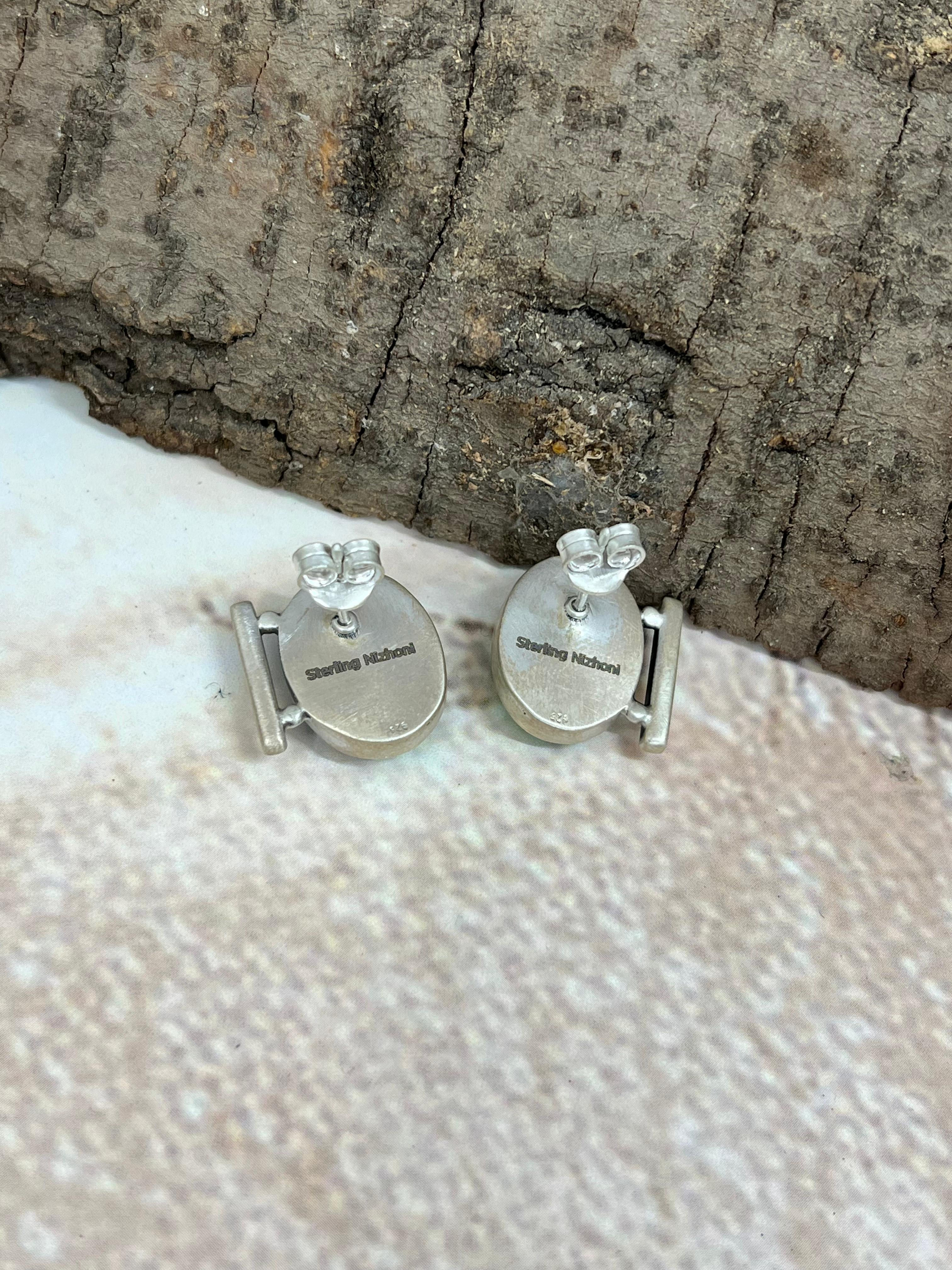 Handmade Sterling Silver Peacock Dahlia Post Earrings with Signed Nizhoni