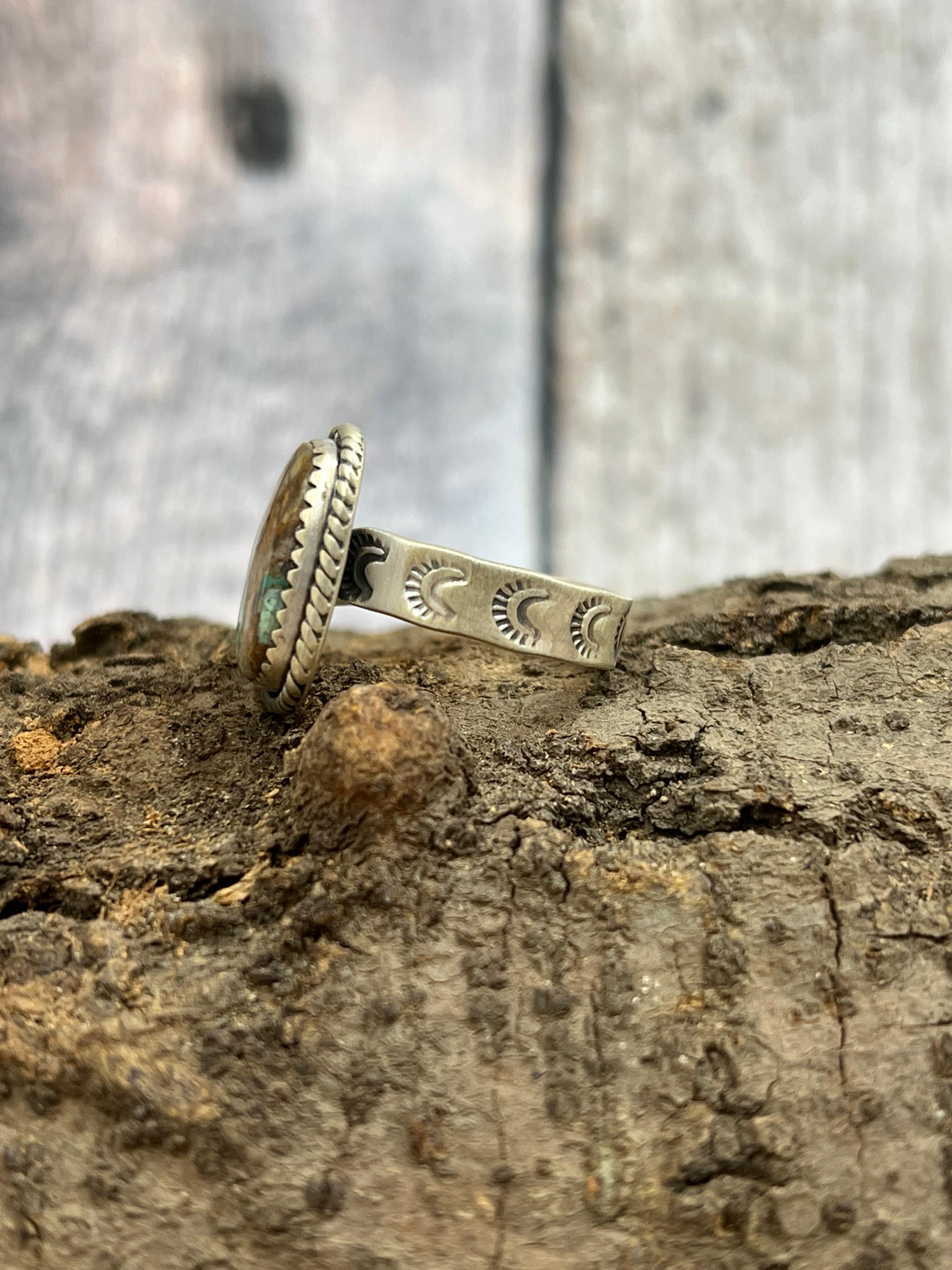 Handmade Sterling Silver Royston Turquoise Adjustable Rings with Signed Nizhoni