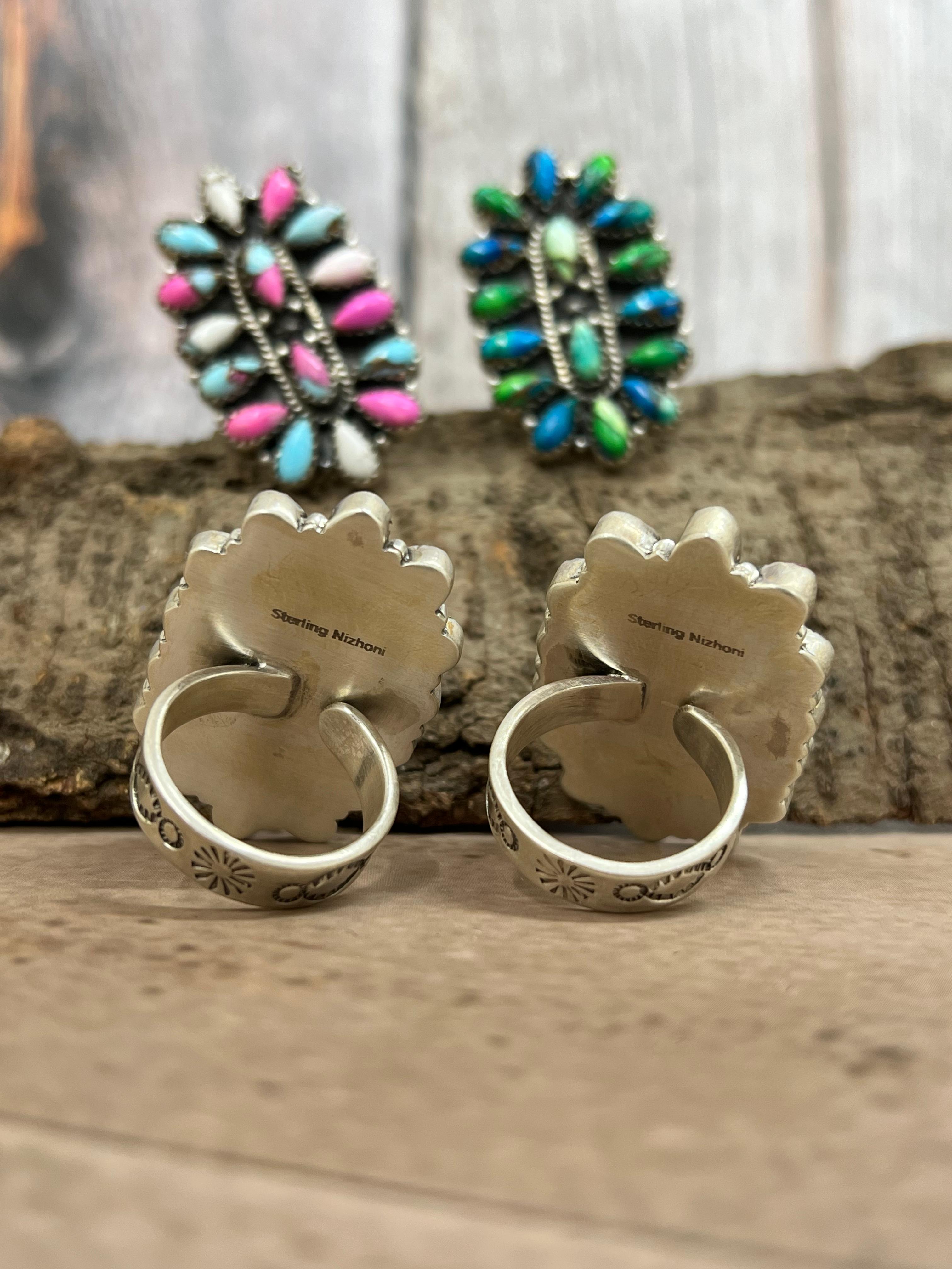 Handmade Sterling Silver Multi Stone Adjustable Rings Signed Nizhoni