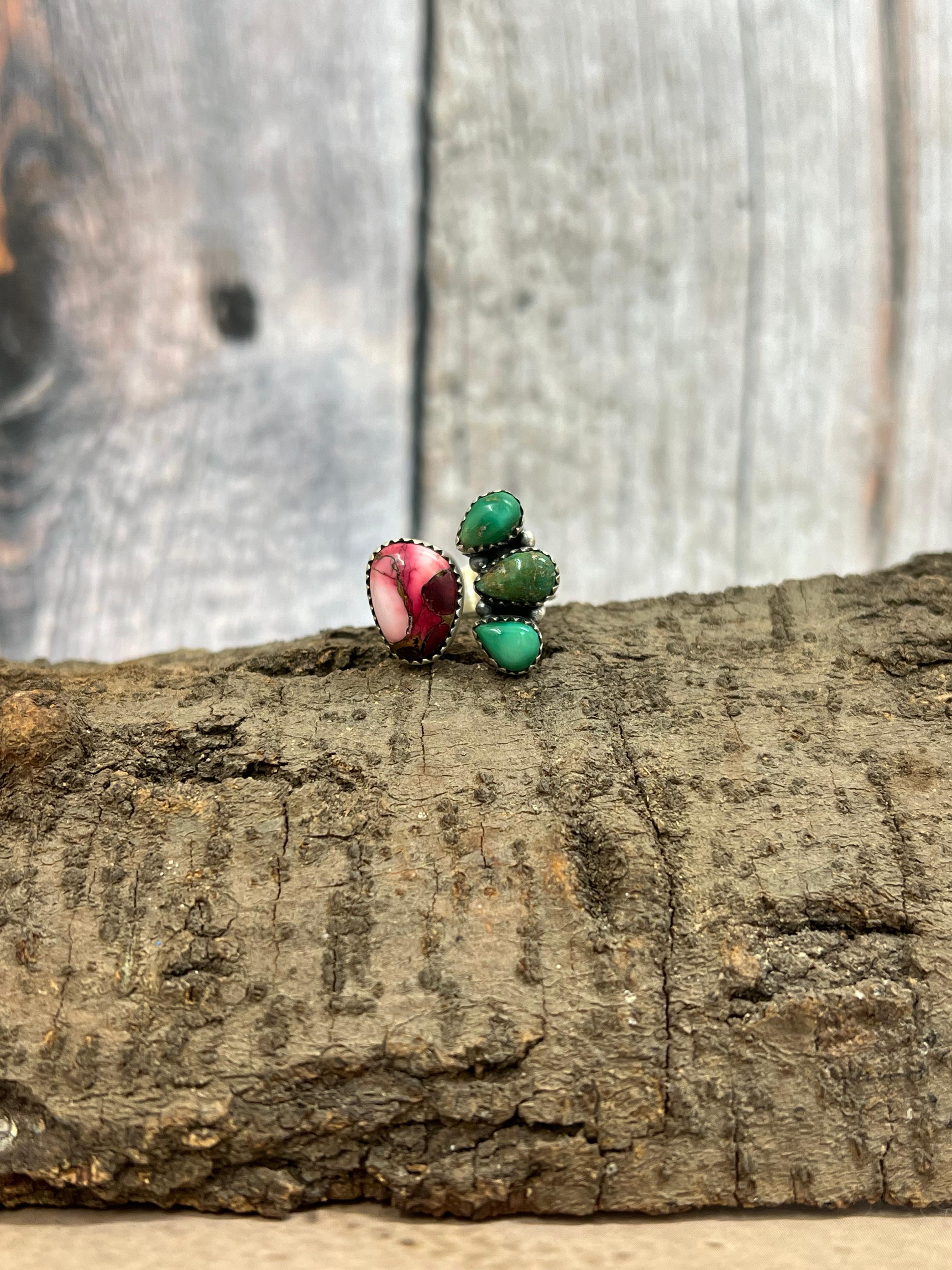 Handmade Sterling Silver Dahlia Rose Adjustable Rings with Signed Nizhoni