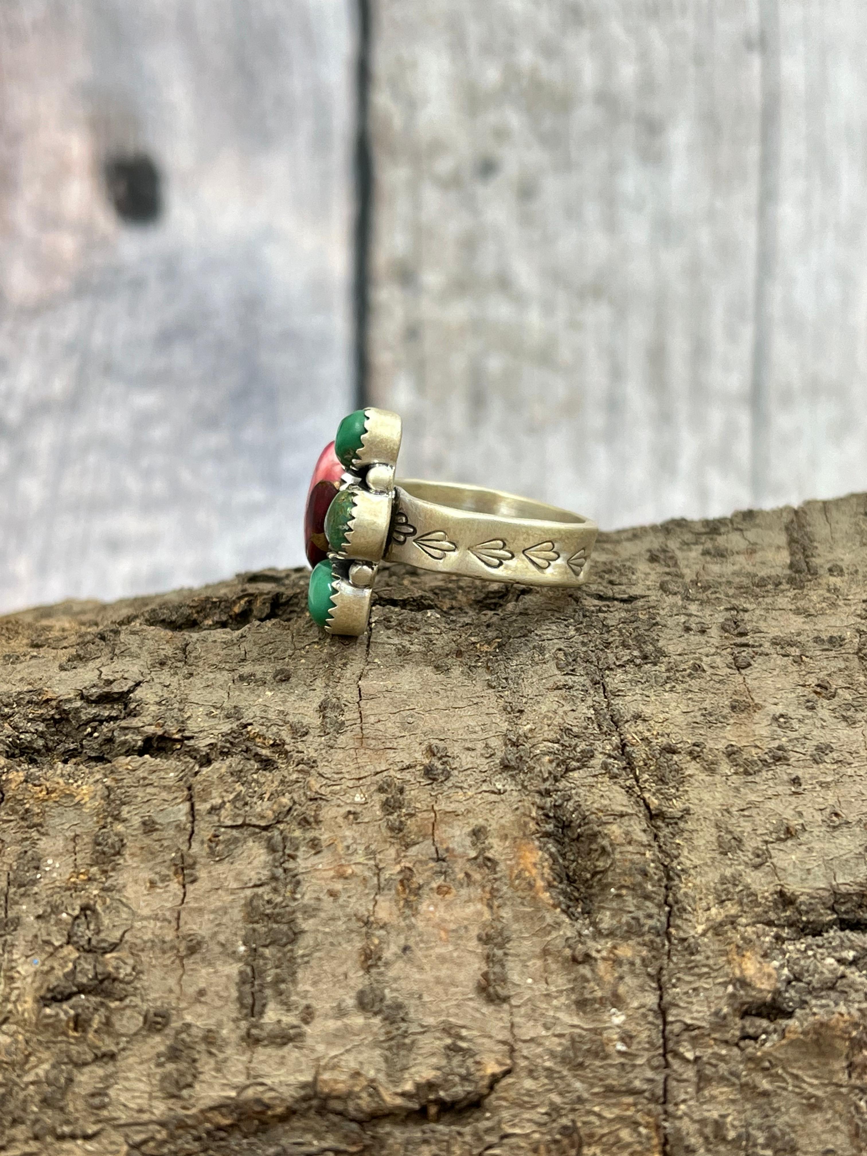 Handmade Sterling Silver Dahlia Rose Adjustable Rings with Signed Nizhoni