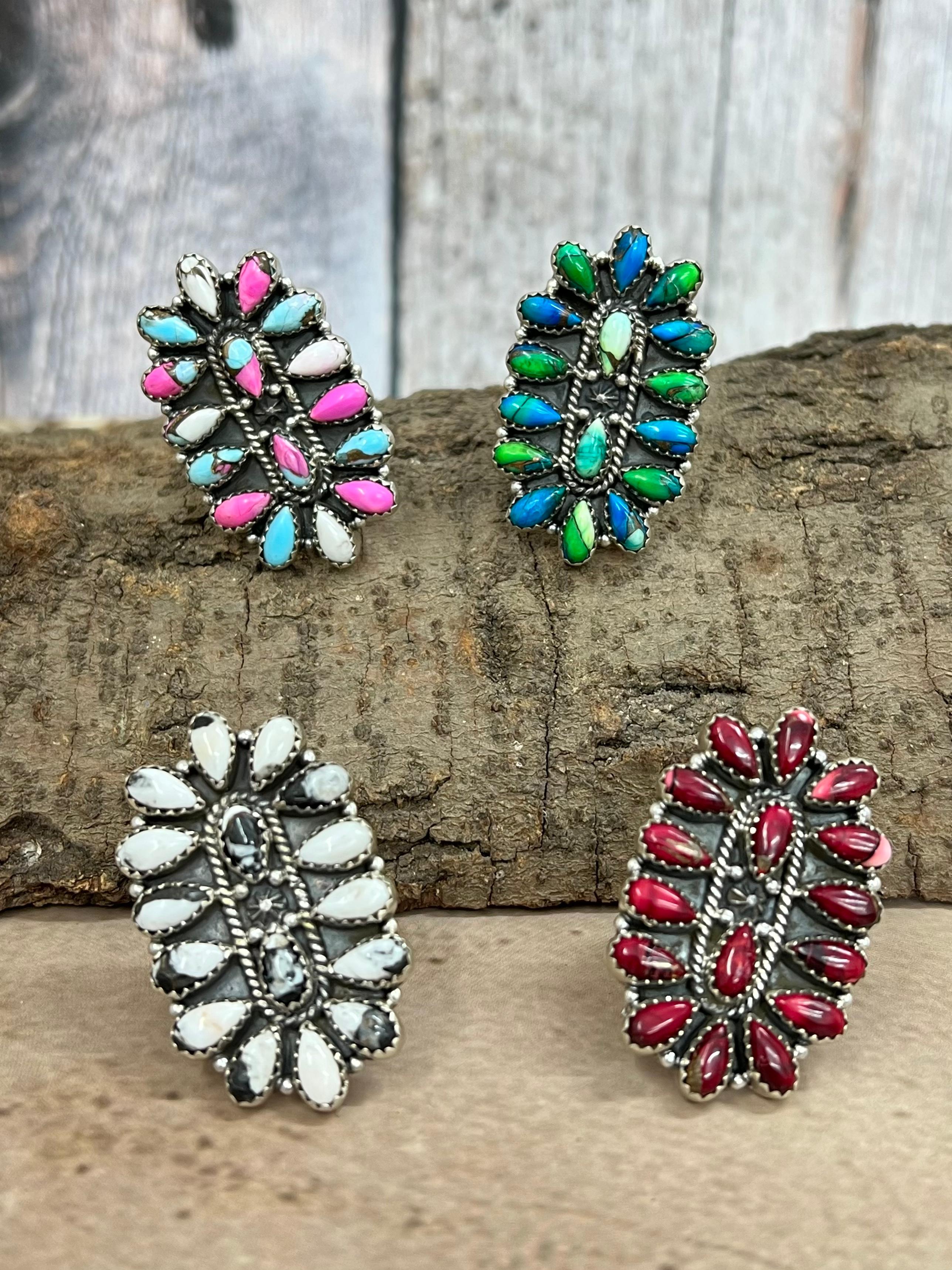 Handmade Sterling Silver Multi Stone Adjustable Rings Signed Nizhoni