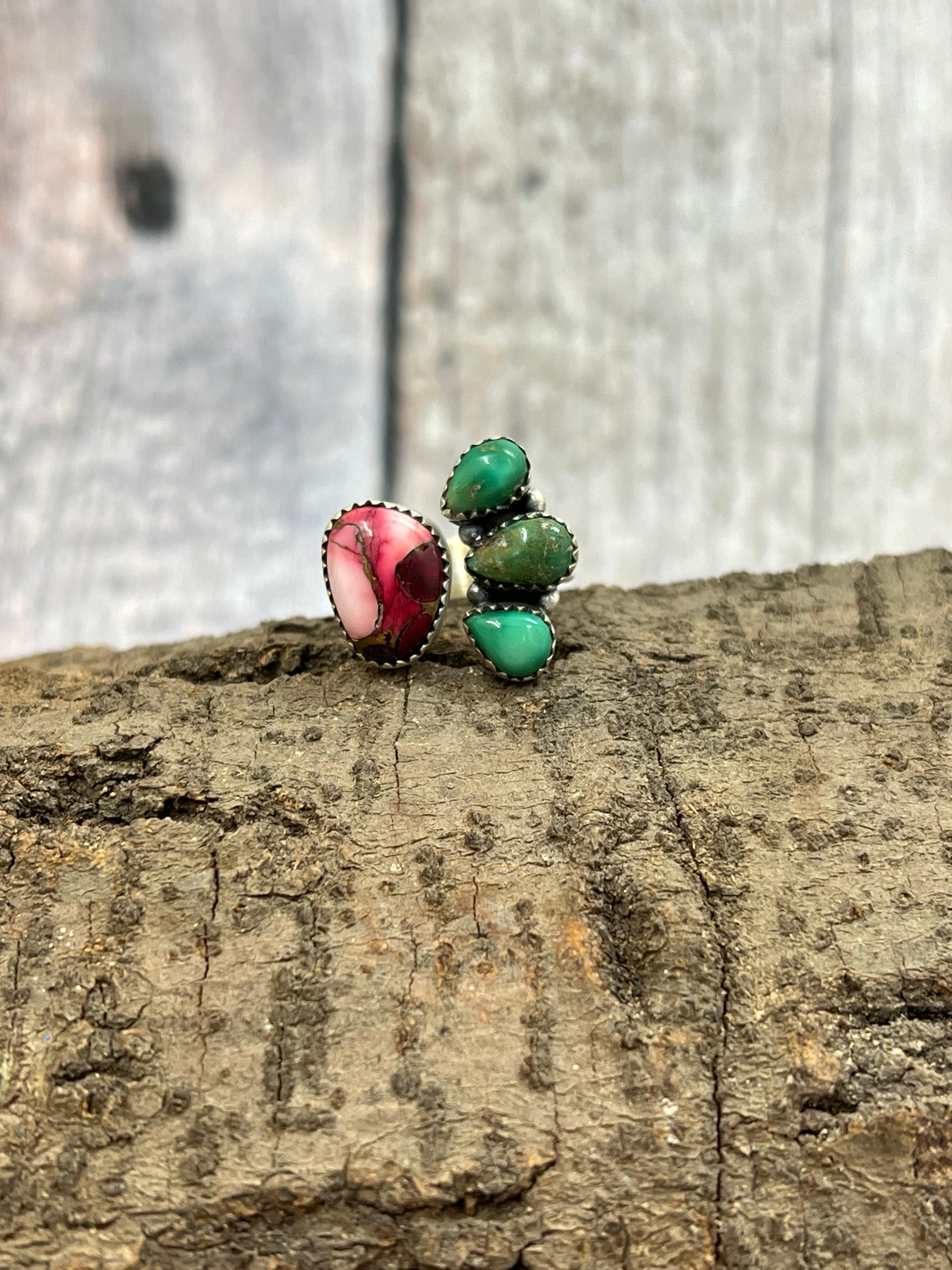 Handmade Sterling Silver Dahlia Rose Adjustable Rings with Signed Nizhoni