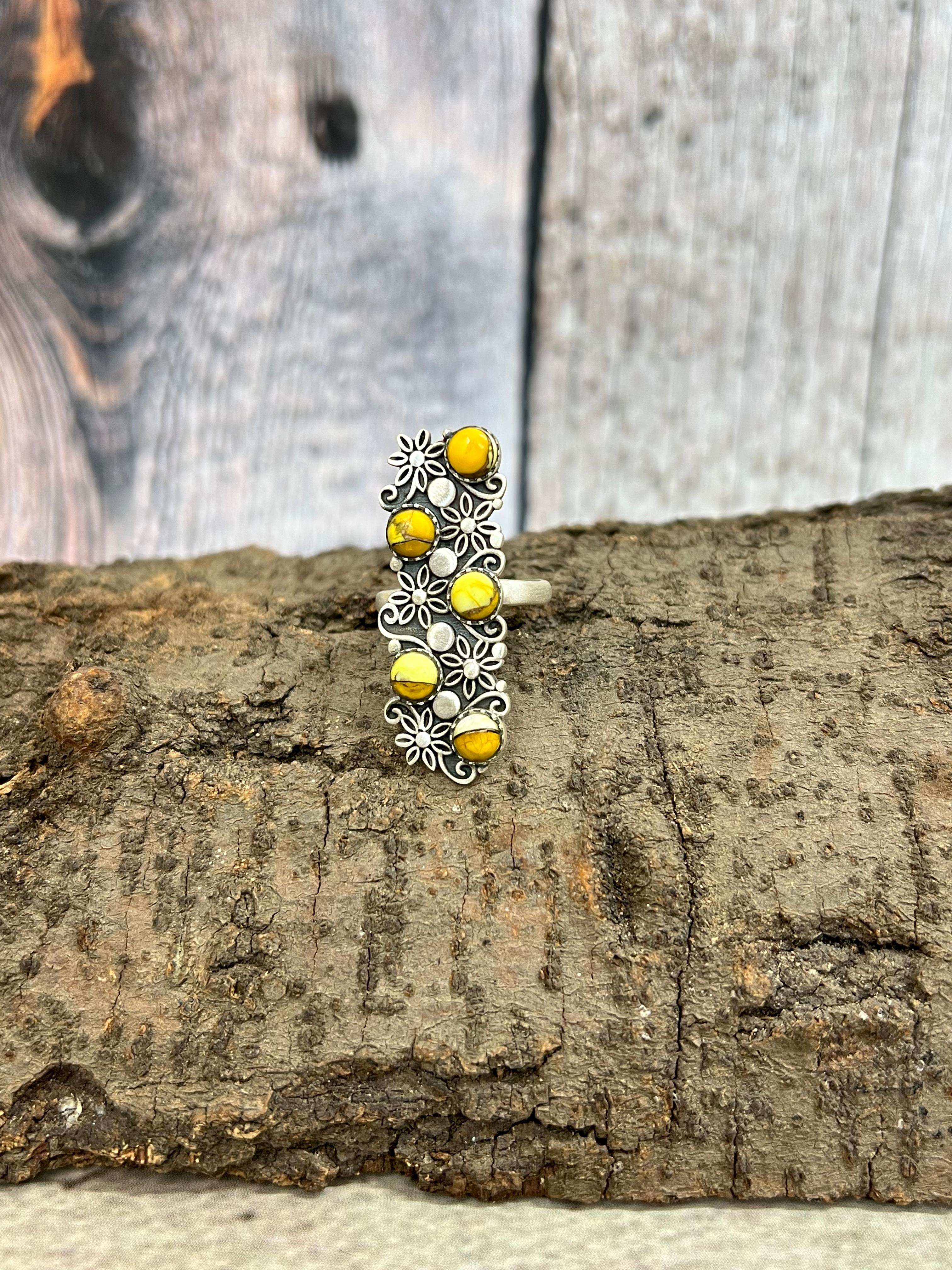 Handmade Sterling Silver Honey Dahlia Adjustable Ring with Signed Nizhoni